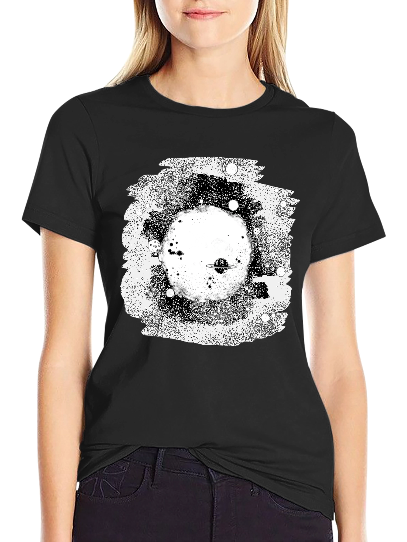 Galaxy Planet Black Graphic T-Shirt