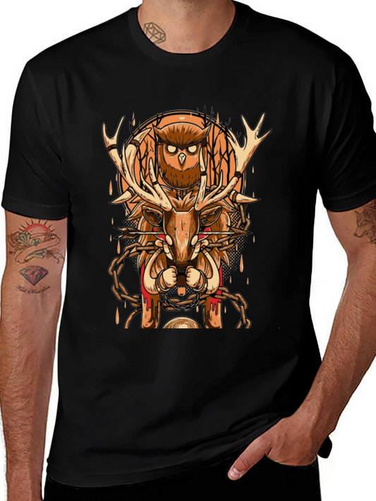 Owl & Moose Graphic Print Tee - Black Cotton Blend
