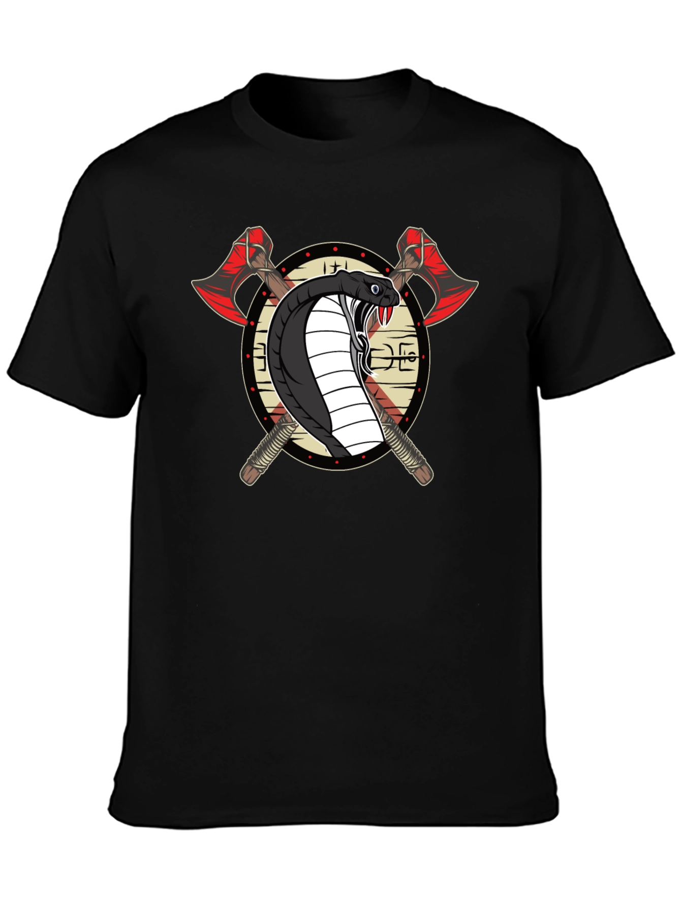 Cobra & Axes Graphic Tee - Black Cotton Blend