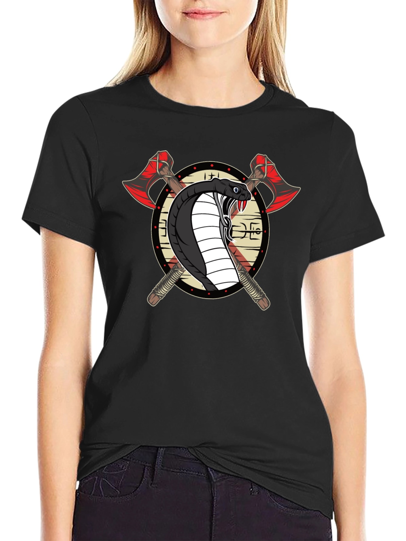 Cobra & Axes Graphic Tee - Black Cotton Blend