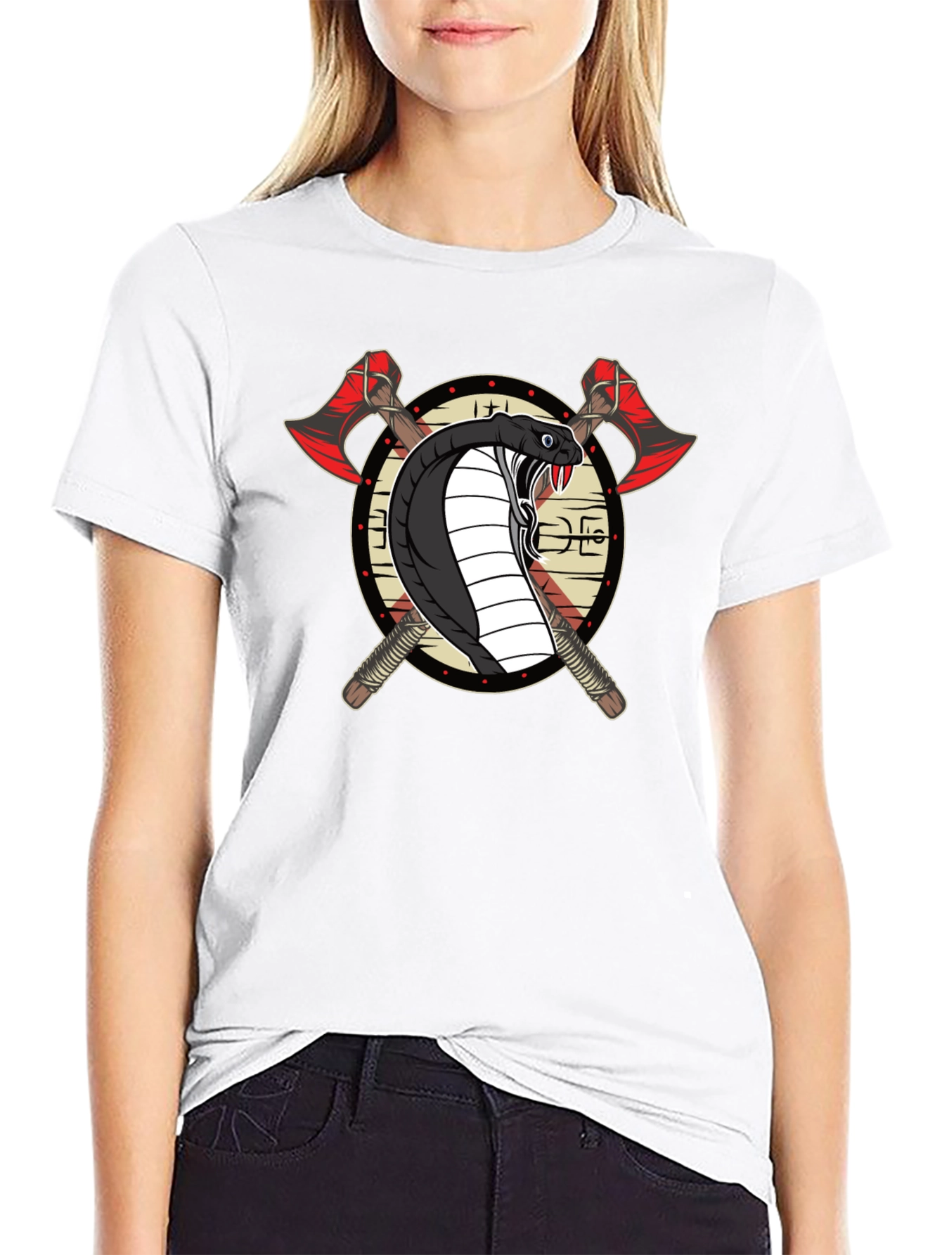 Cobra & Axes Graphic Tee - Black Cotton Blend