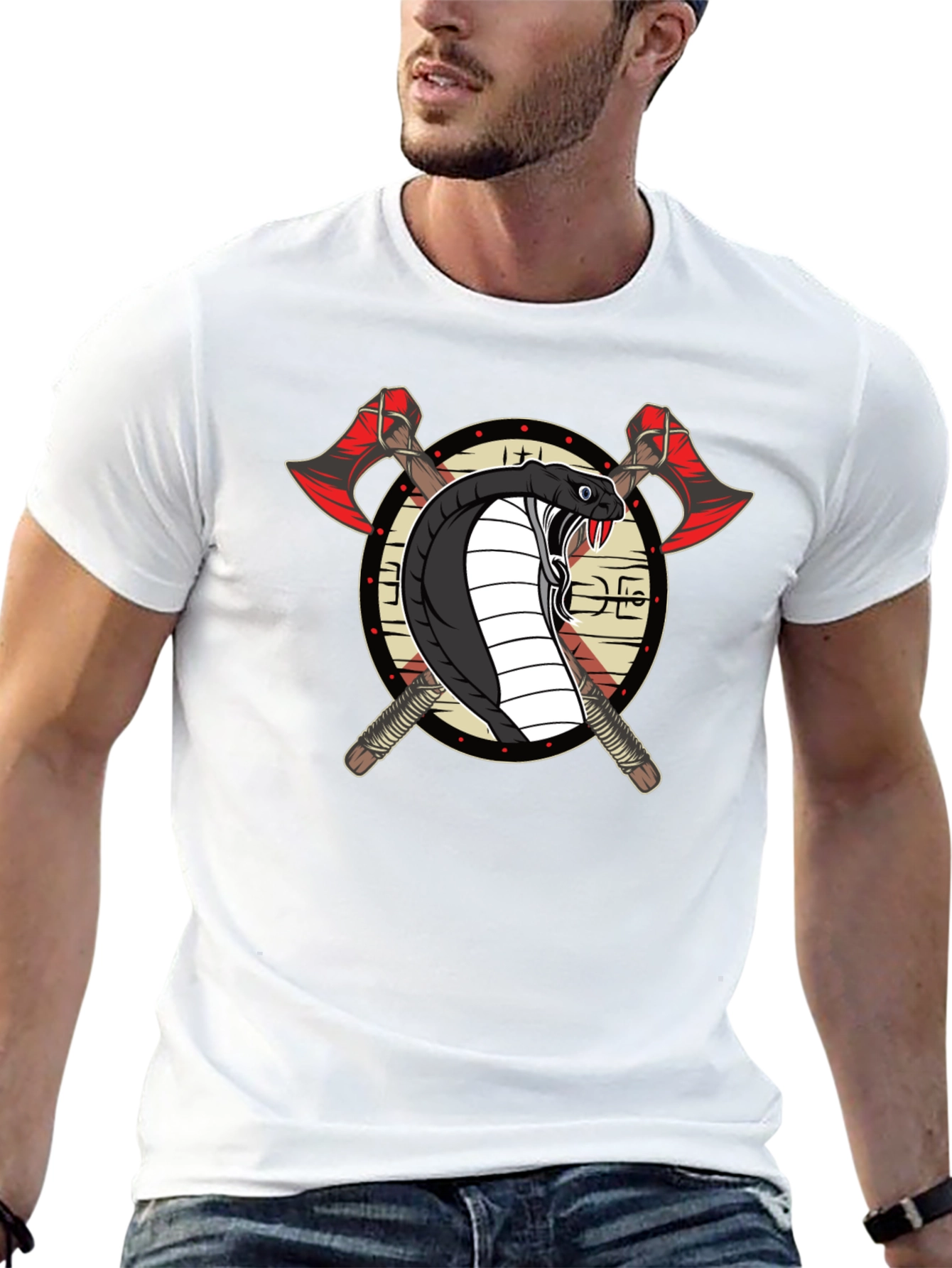 Cobra & Axes Graphic Tee - Black Cotton Blend