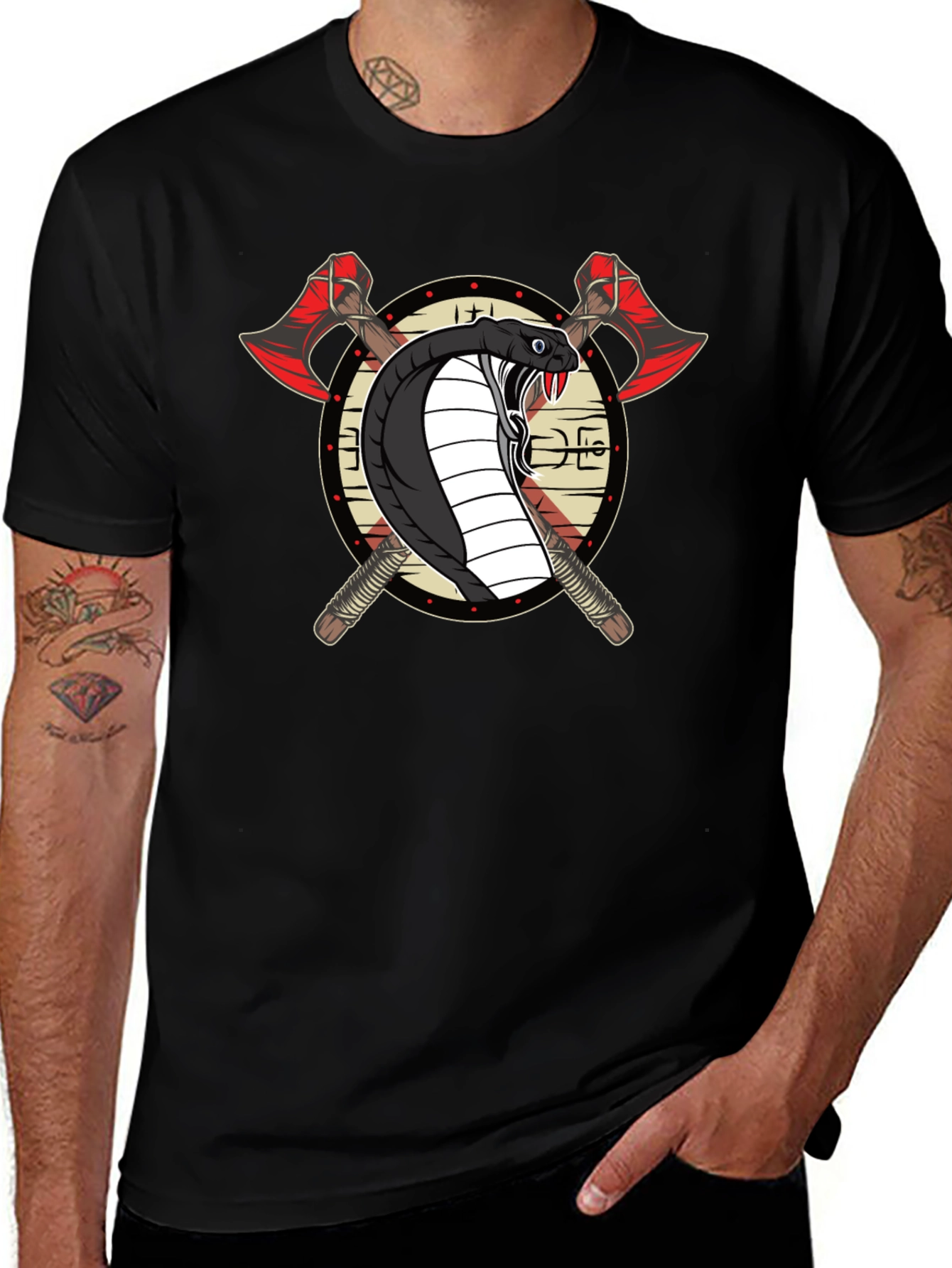 Cobra & Axes Graphic Tee - Black Cotton Blend