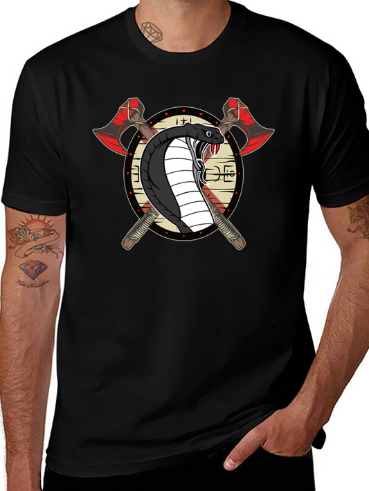 Cobra & Axes Graphic Tee - Black Cotton Blend