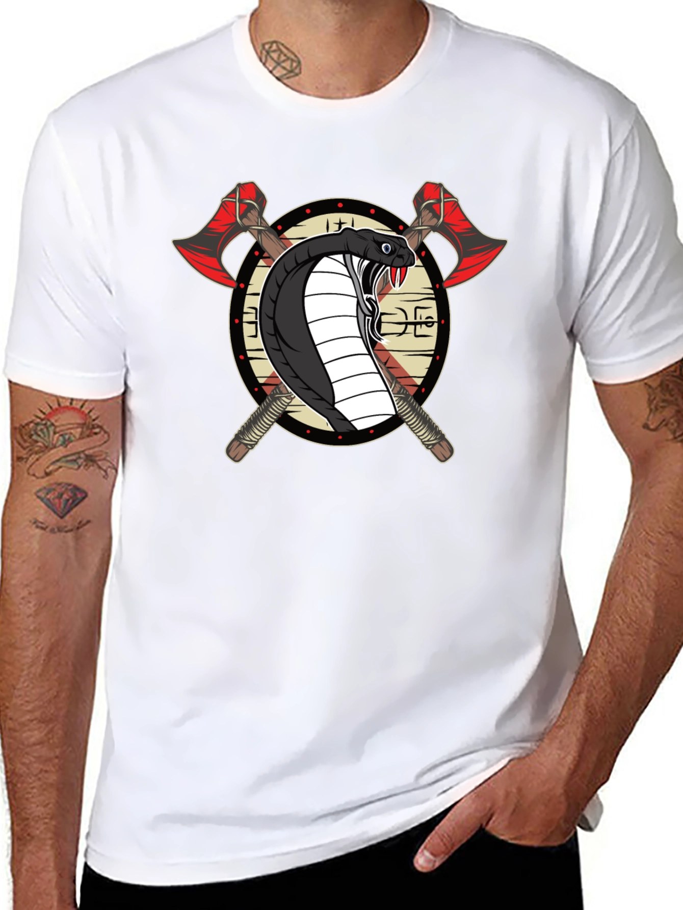 Cobra & Axes Graphic Tee - Black Cotton Blend