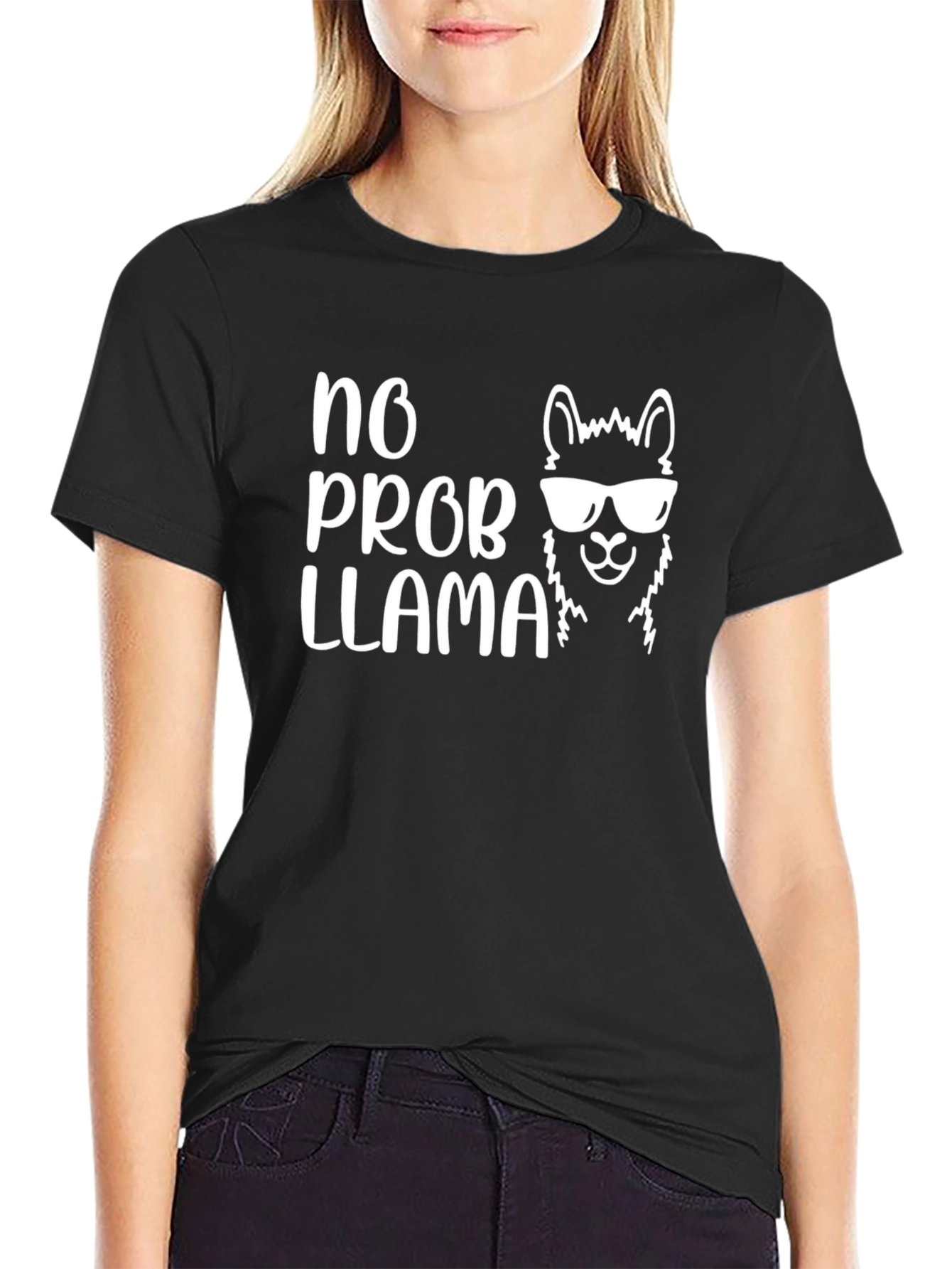 No Prob Llama Graphic T-Shirt - Black Cotton Tee