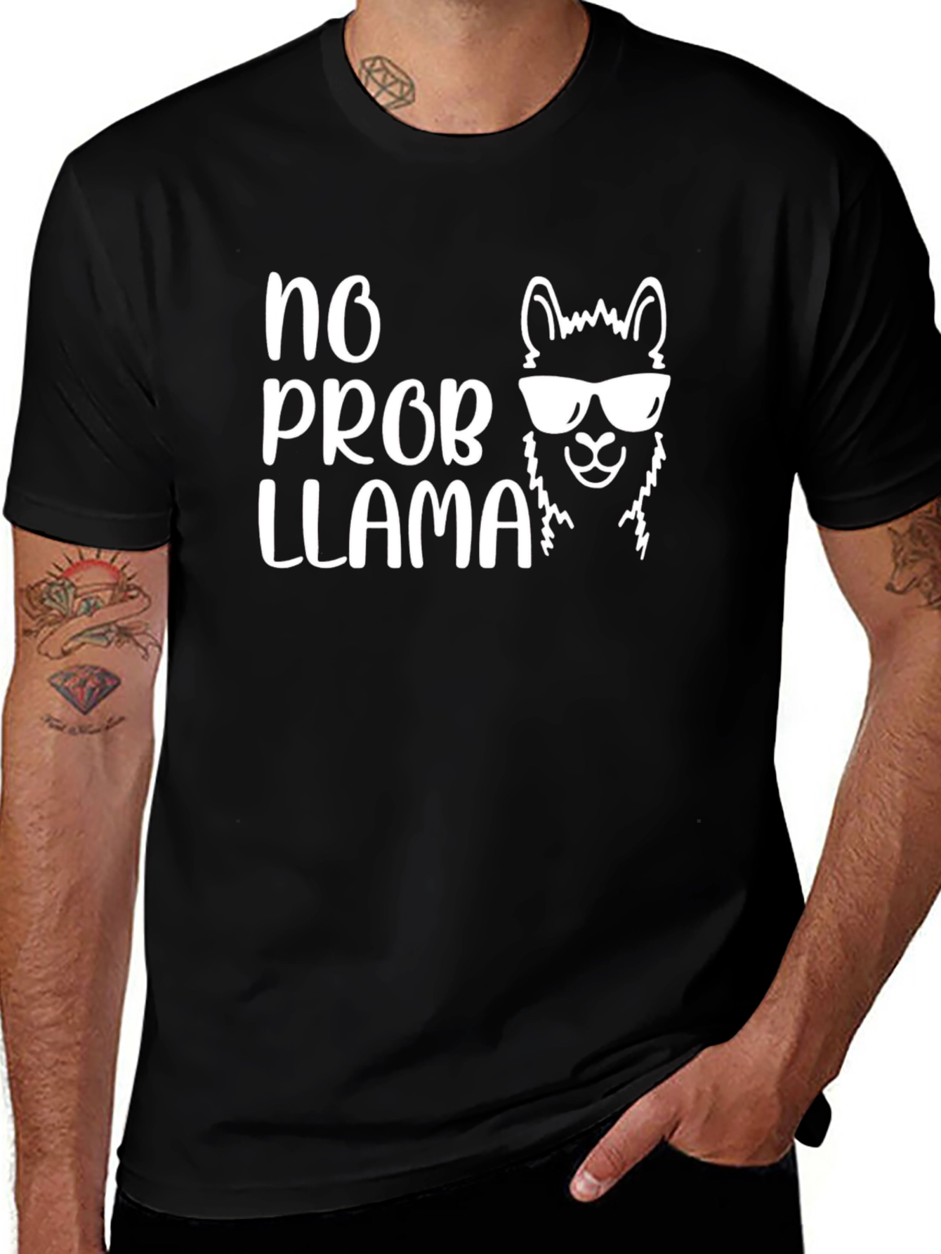 No Prob Llama Graphic T-Shirt - Black Cotton Tee