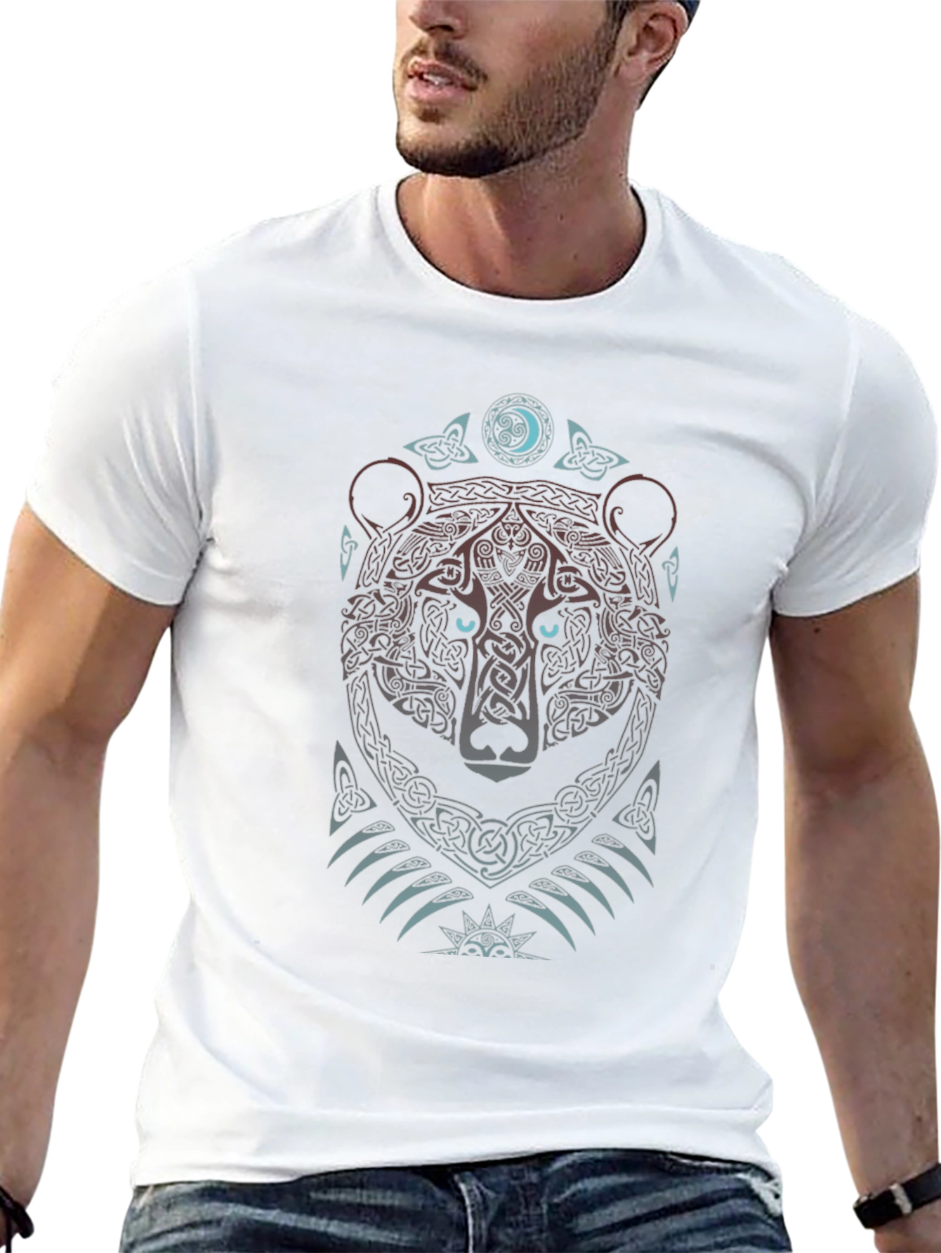 Celtic Bear T-Shirt: Tribal Knot Design Mens Black Tee