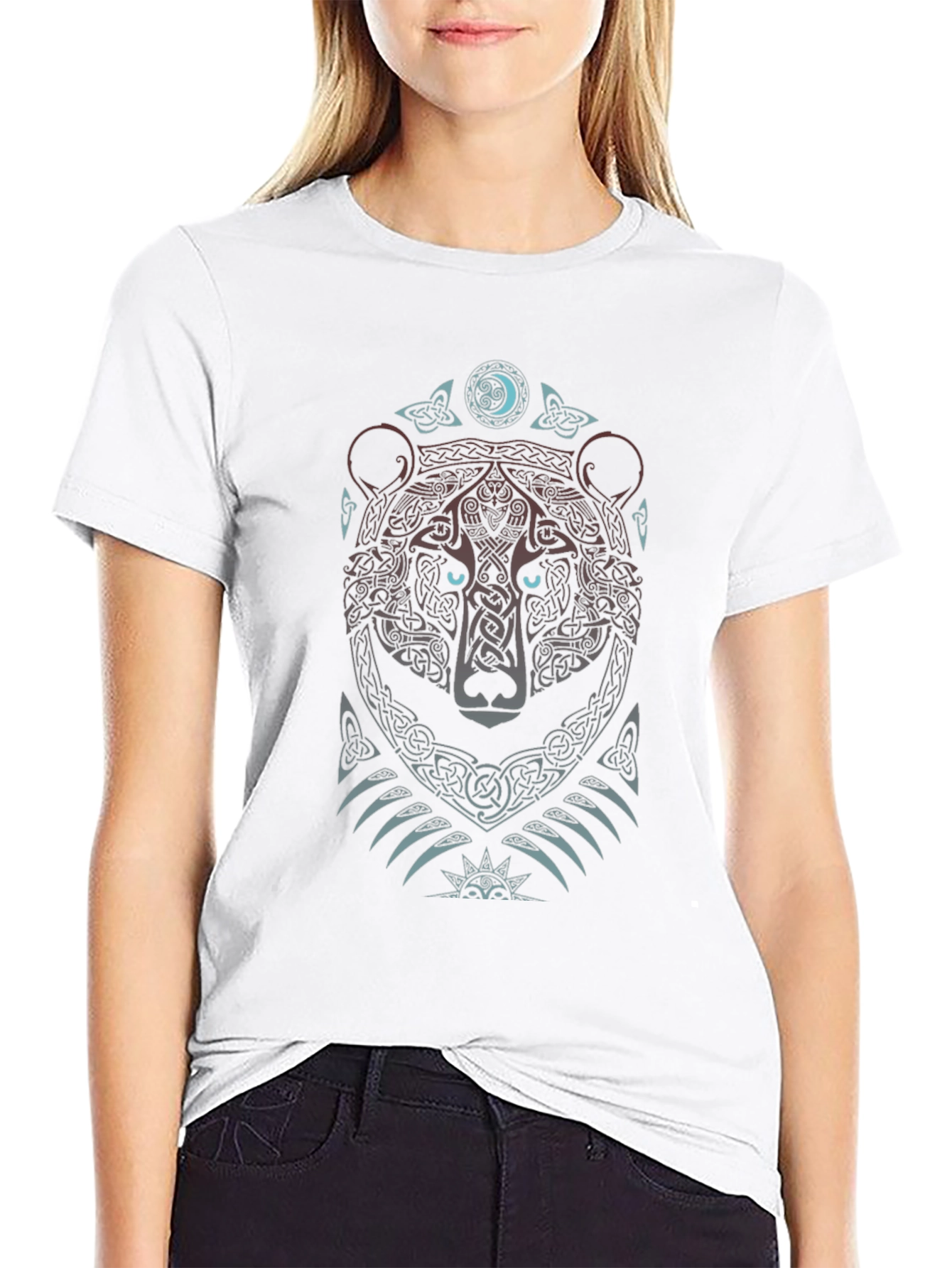 Celtic Bear T-Shirt: Tribal Knot Design Mens Black Tee