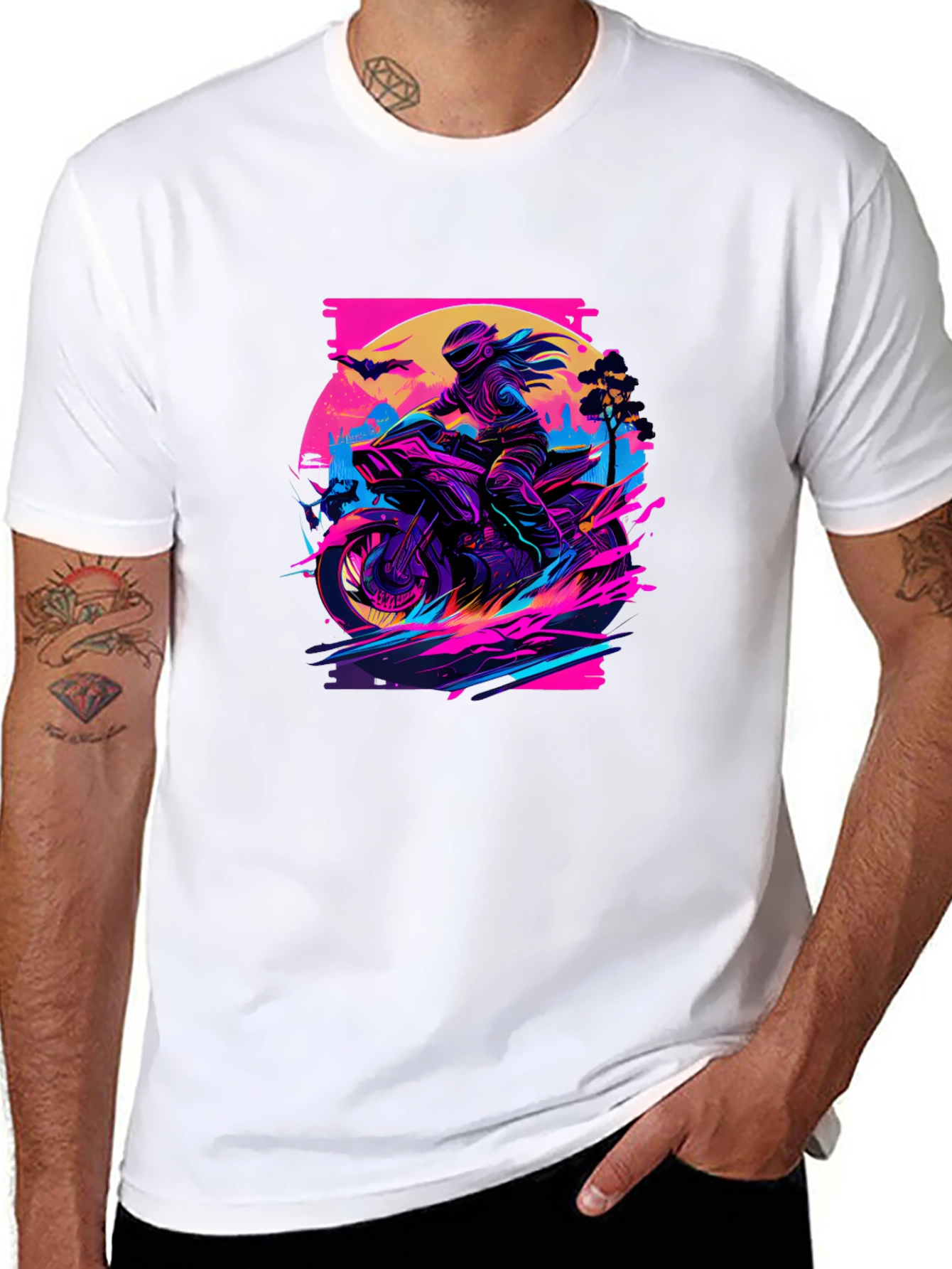 Retro Biker T-Shirt - Synthwave Motorcycle Design