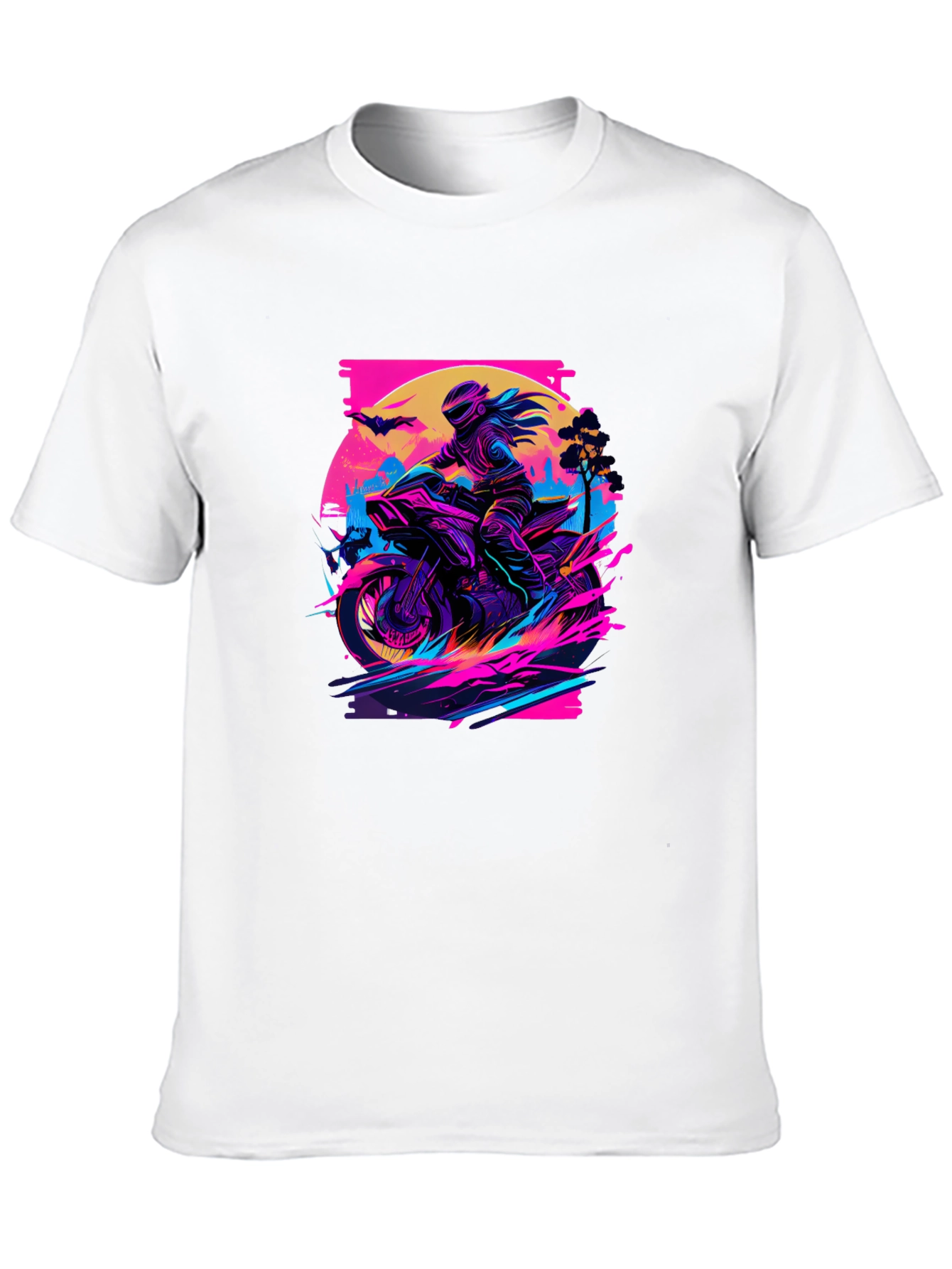 Retro Biker T-Shirt - Synthwave Motorcycle Design