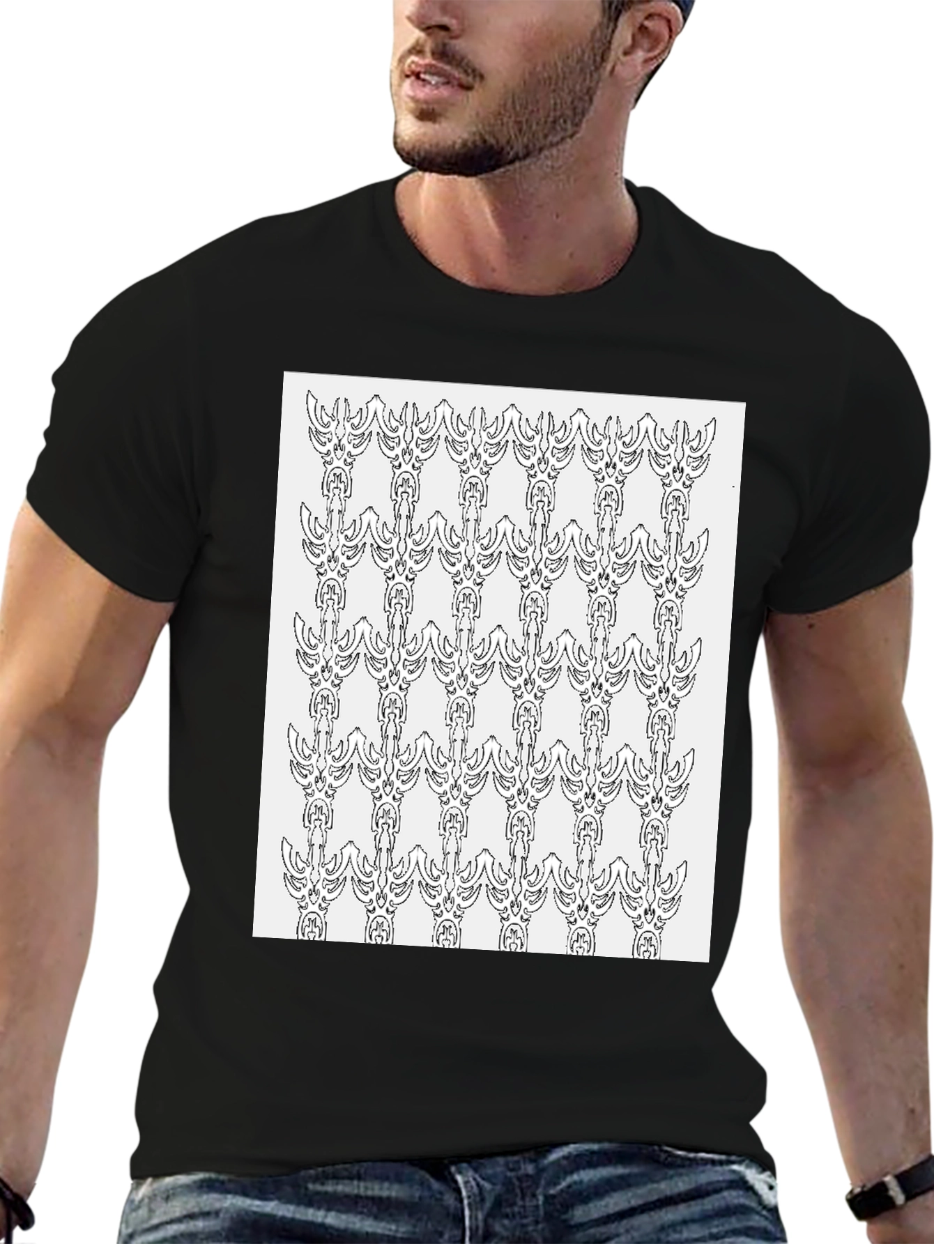 Patterned Graphic Tee - Modern Black T-Shirt