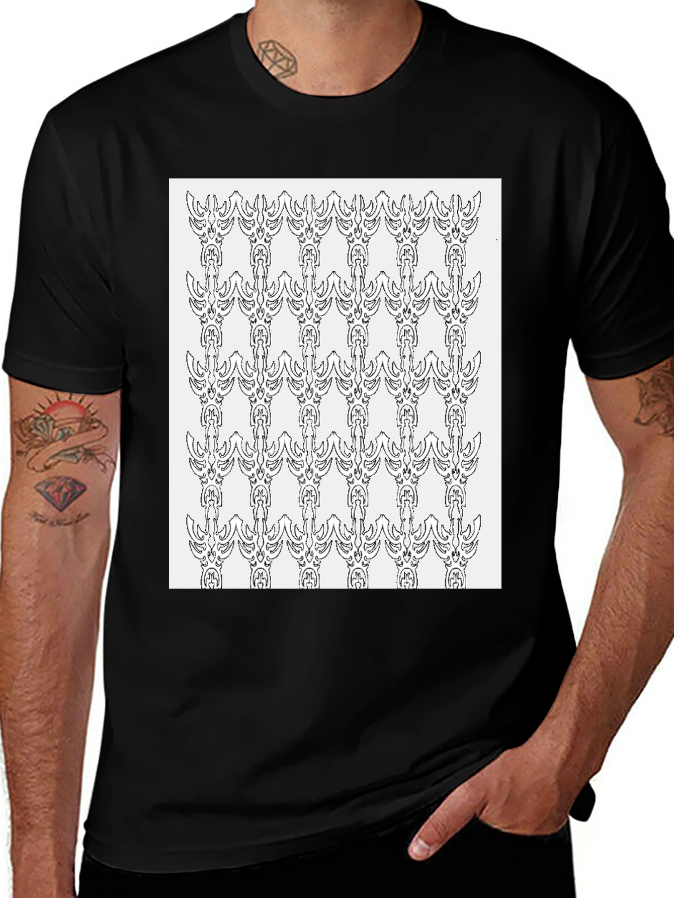 Patterned Graphic Tee - Modern Black T-Shirt