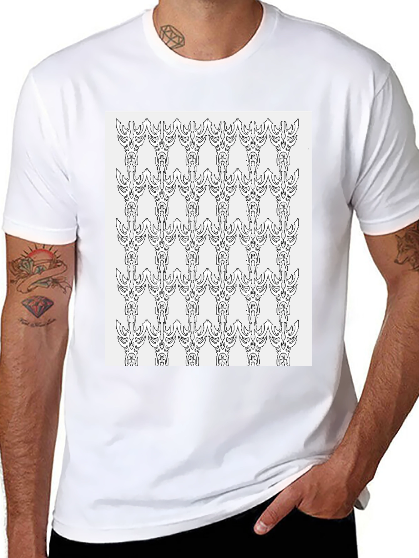 Patterned Graphic Tee - Modern Black T-Shirt