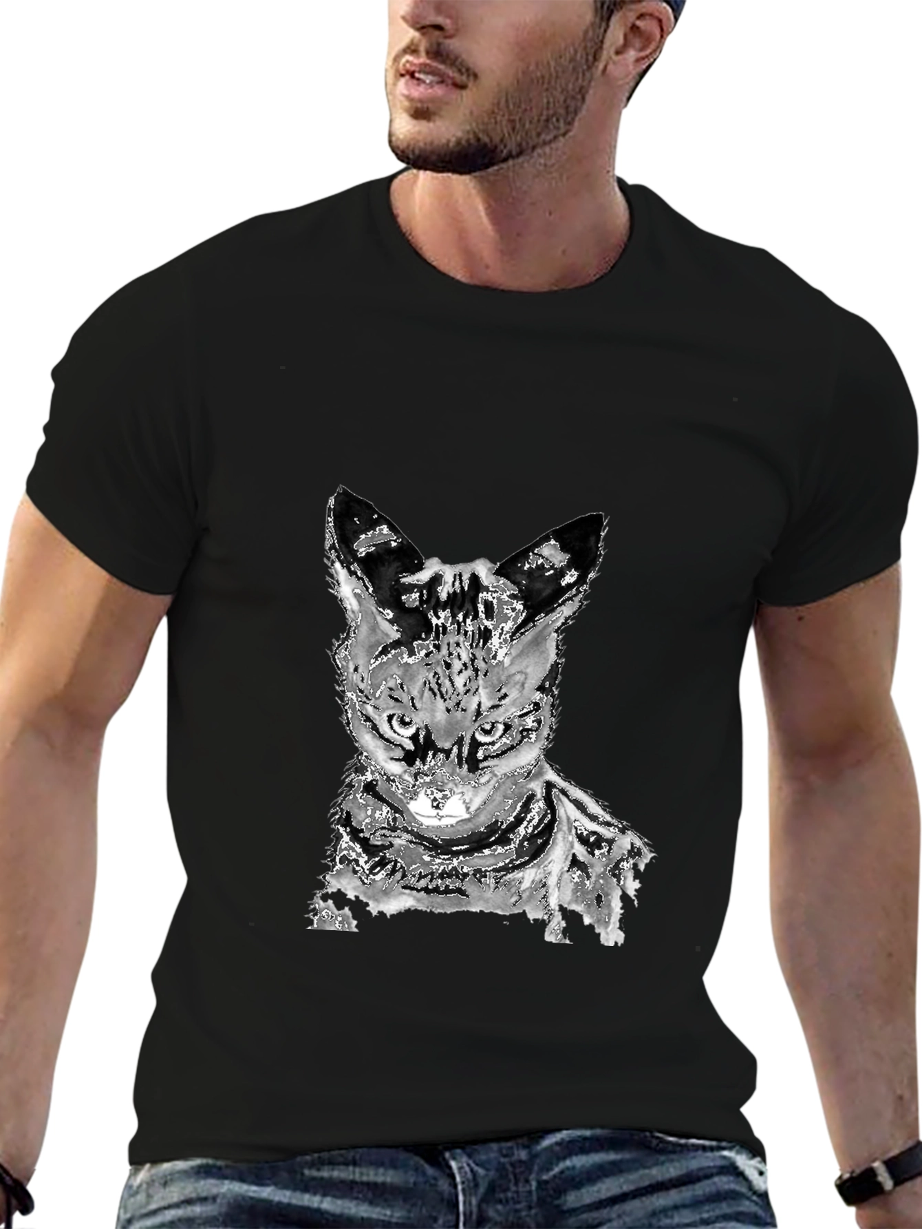 Abstract Cat Graphic Tee - Unisex Black T-Shirt