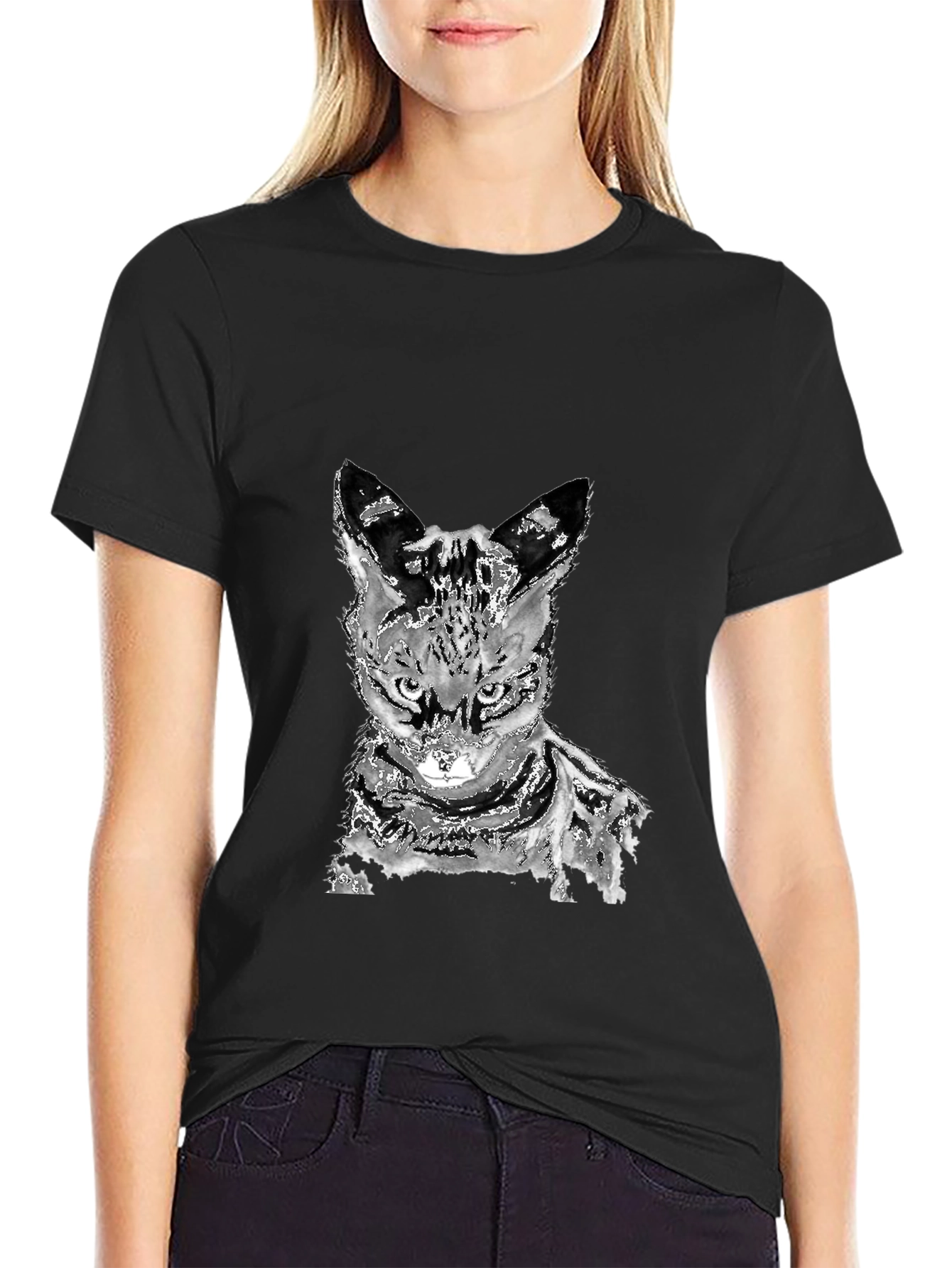 Abstract Cat Graphic Tee - Unisex Black T-Shirt
