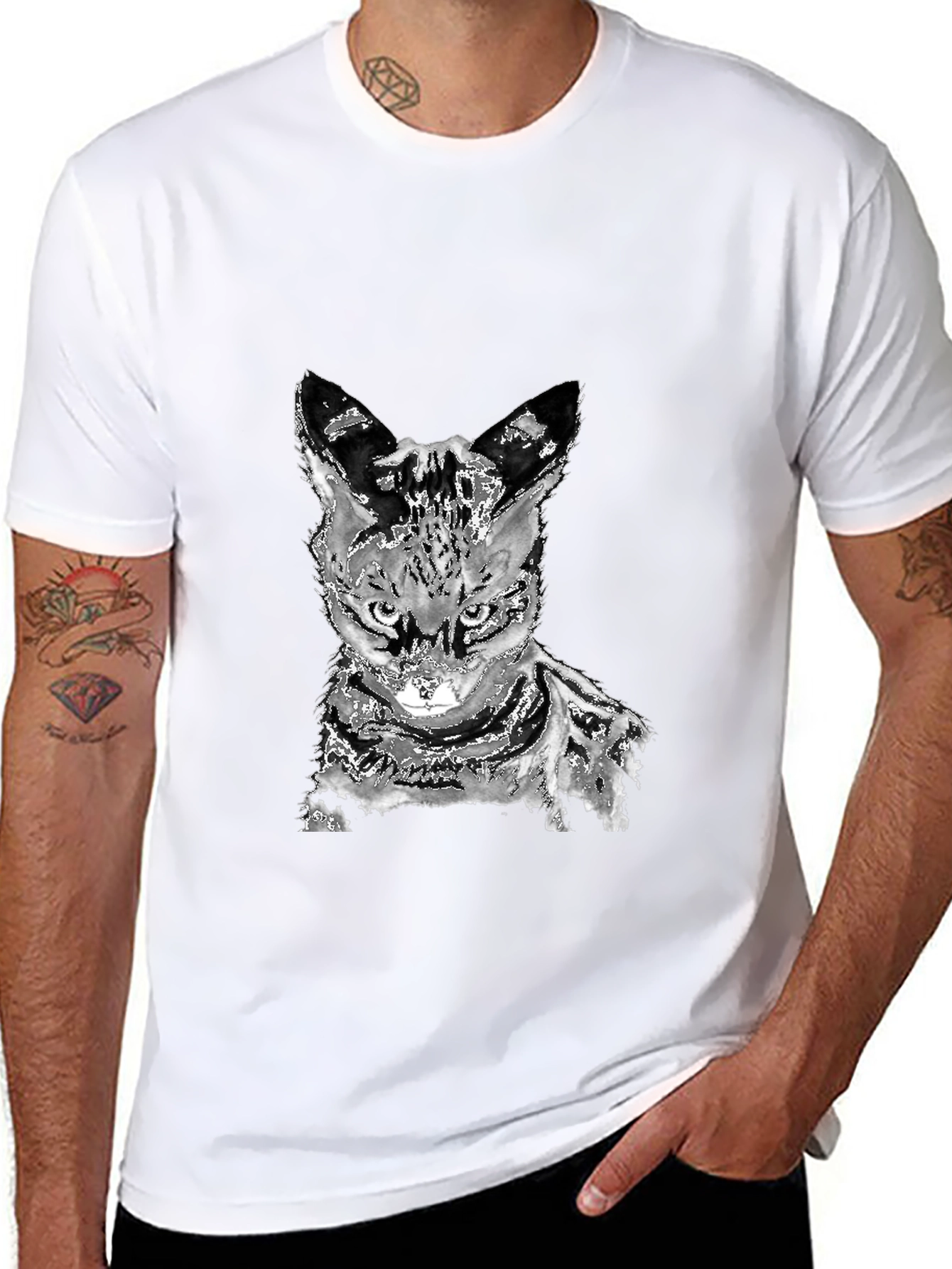 Abstract Cat Graphic Tee - Unisex Black T-Shirt