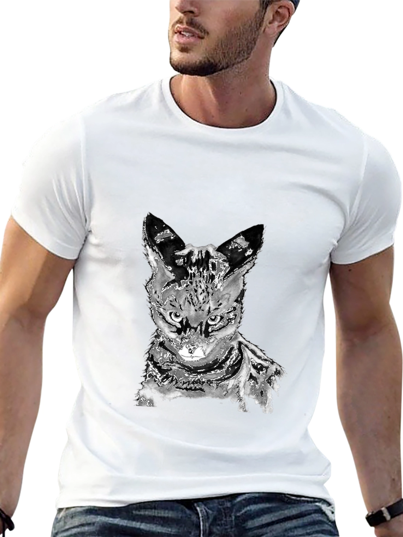 Abstract Cat Graphic Tee - Unisex Black T-Shirt
