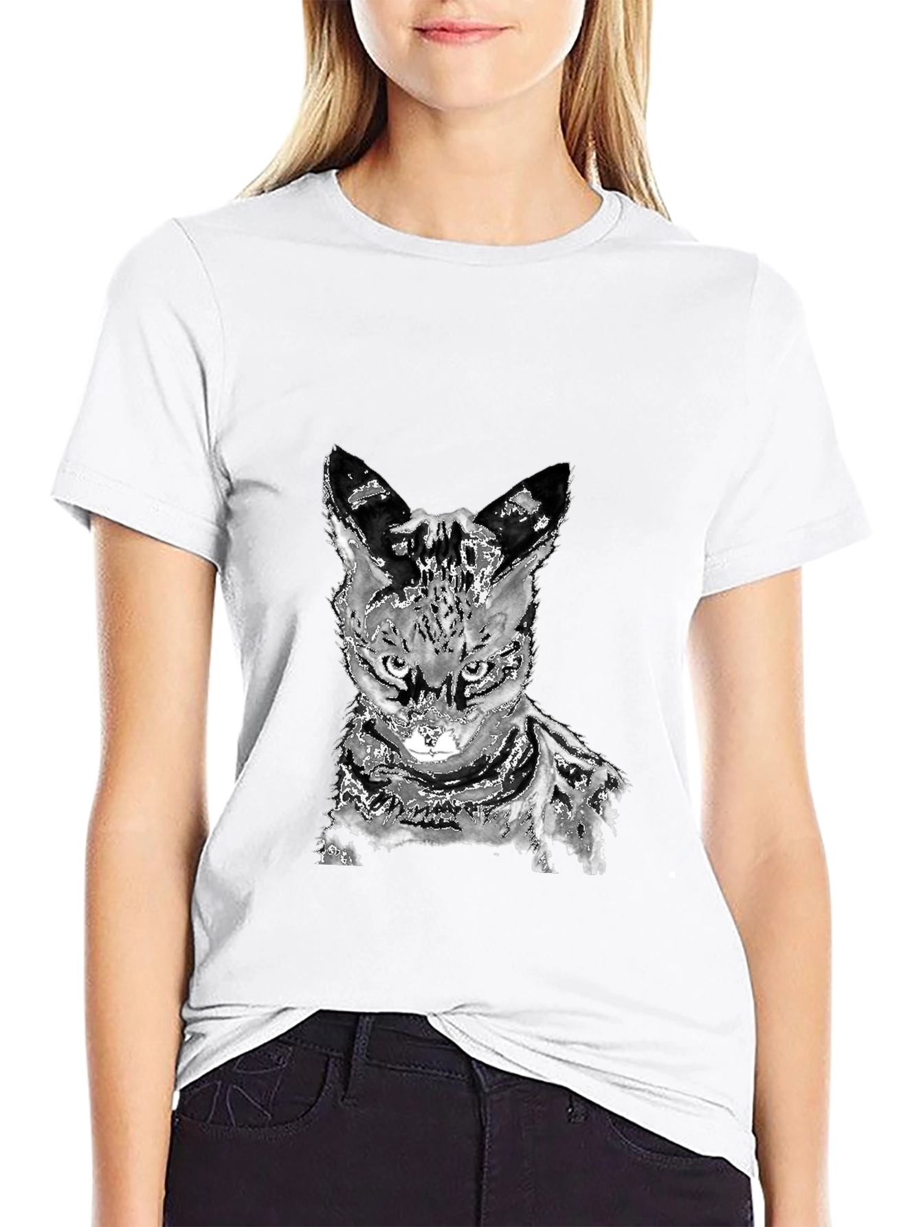 Abstract Cat Graphic Tee - Unisex Black T-Shirt