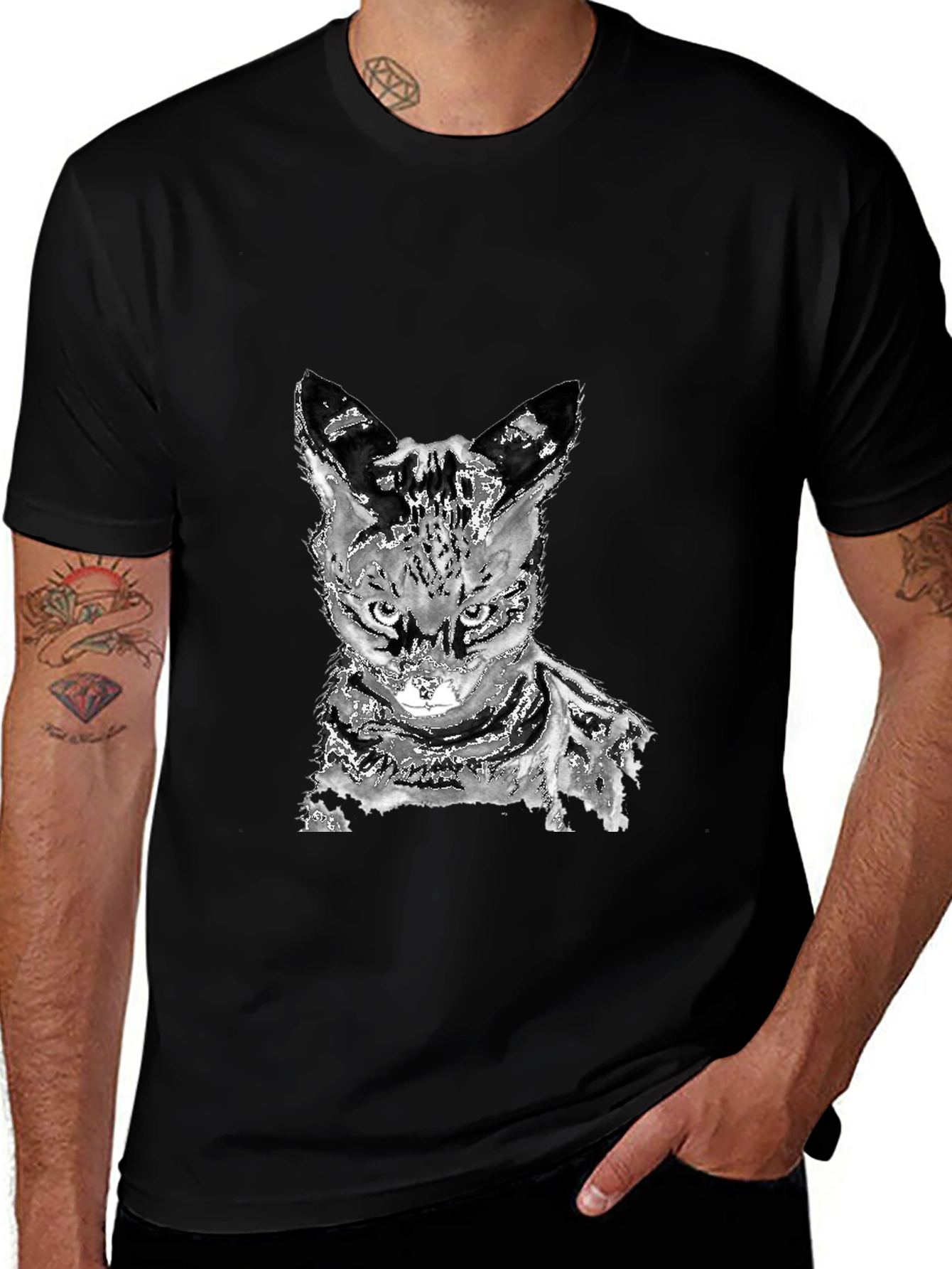 Abstract Cat Graphic Tee - Unisex Black T-Shirt
