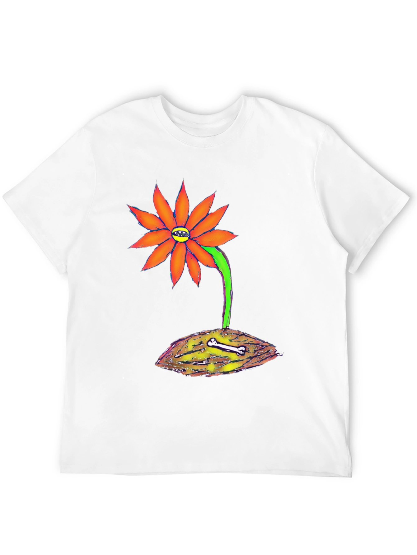 Unique Graphic Tee - Orange Flower with Bone