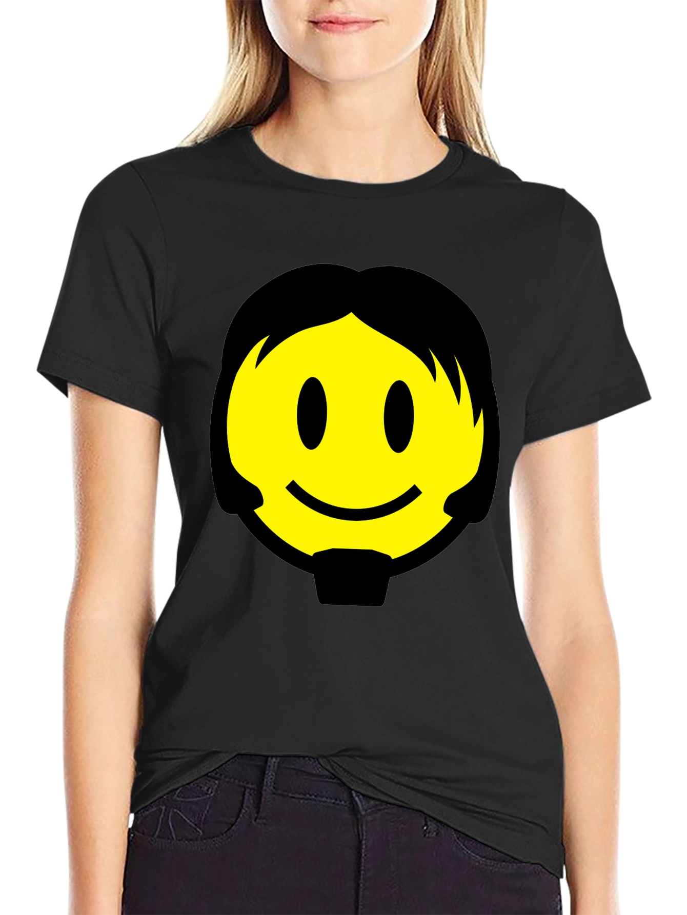 Smiley Face Graphic Black T-Shirt