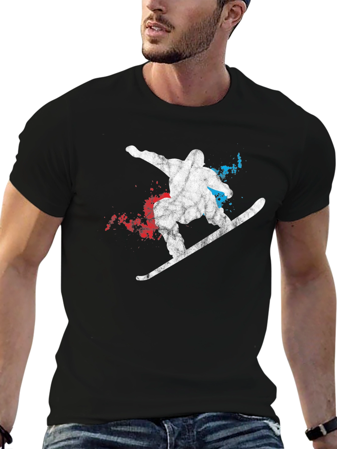 Snowboarder Graphic Tee - Mens Black Cotton T-Shirt