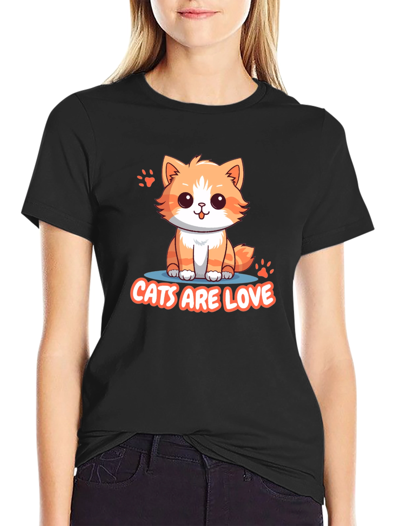 Cute Cats Are Love Black T-Shirt
