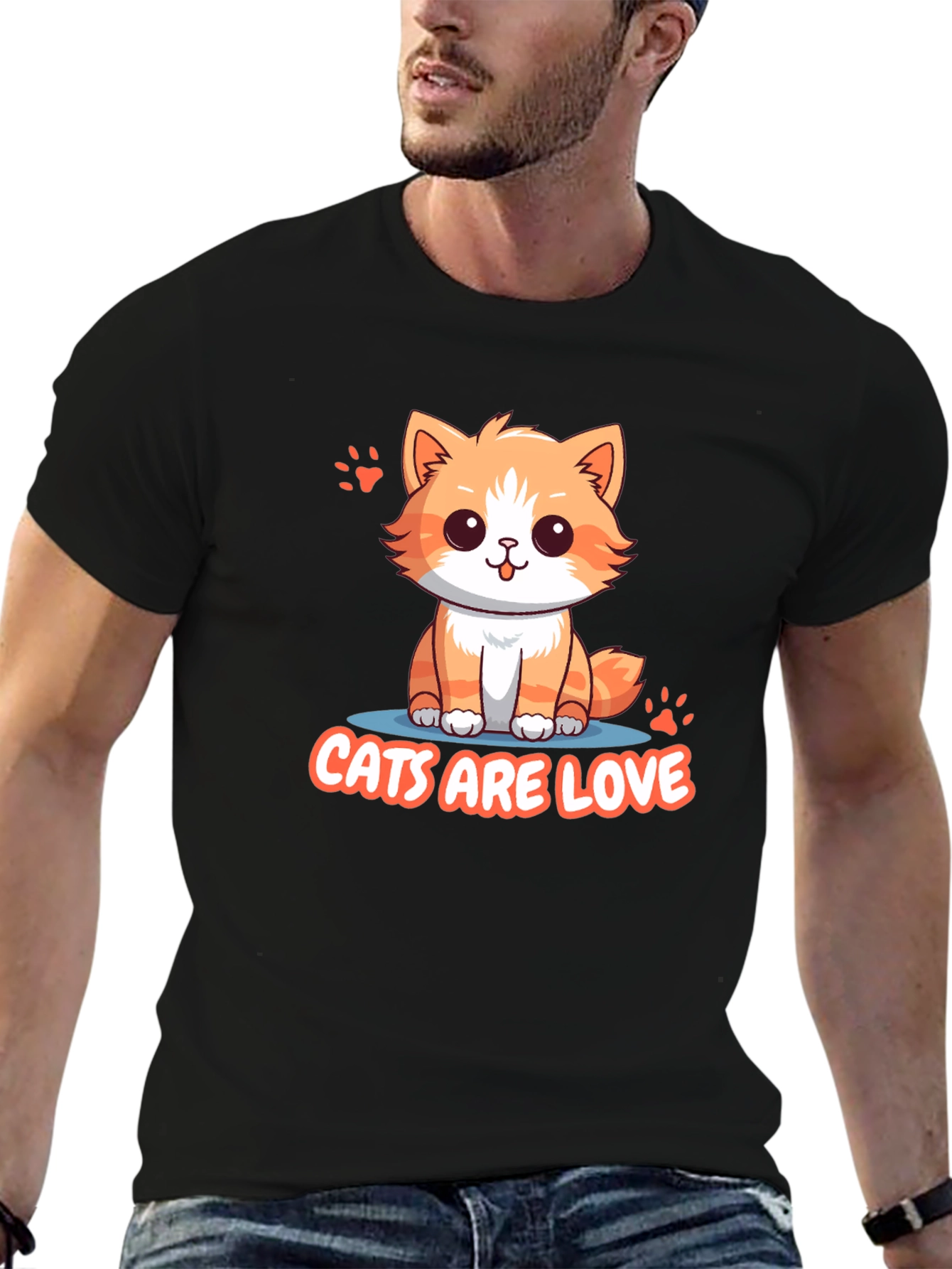 Cute Cats Are Love Black T-Shirt