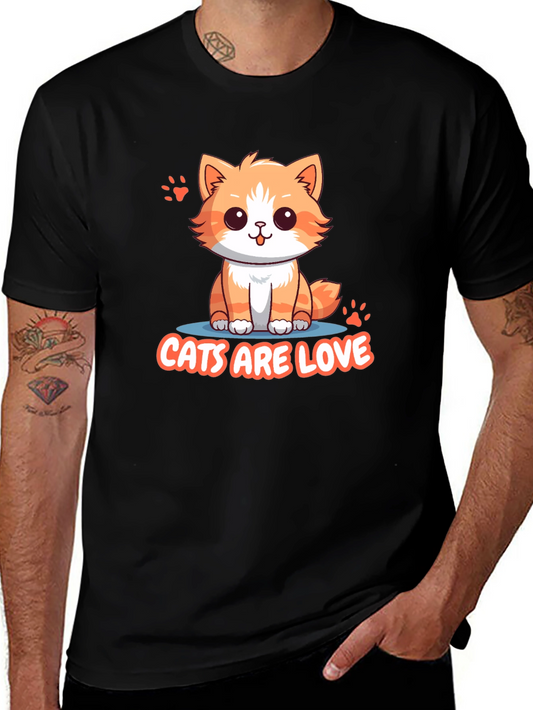 Cute Cats Are Love Black T-Shirt