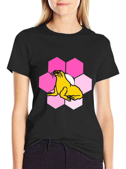 Seal Hexagon Graphic Print Black T-Shirt