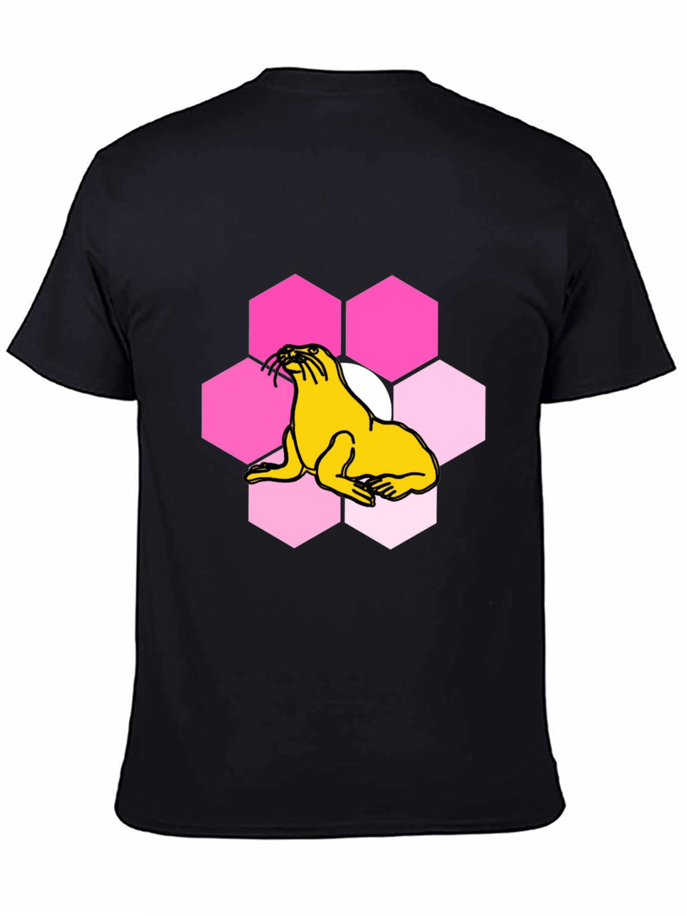 Seal Hexagon Graphic Print Black T-Shirt