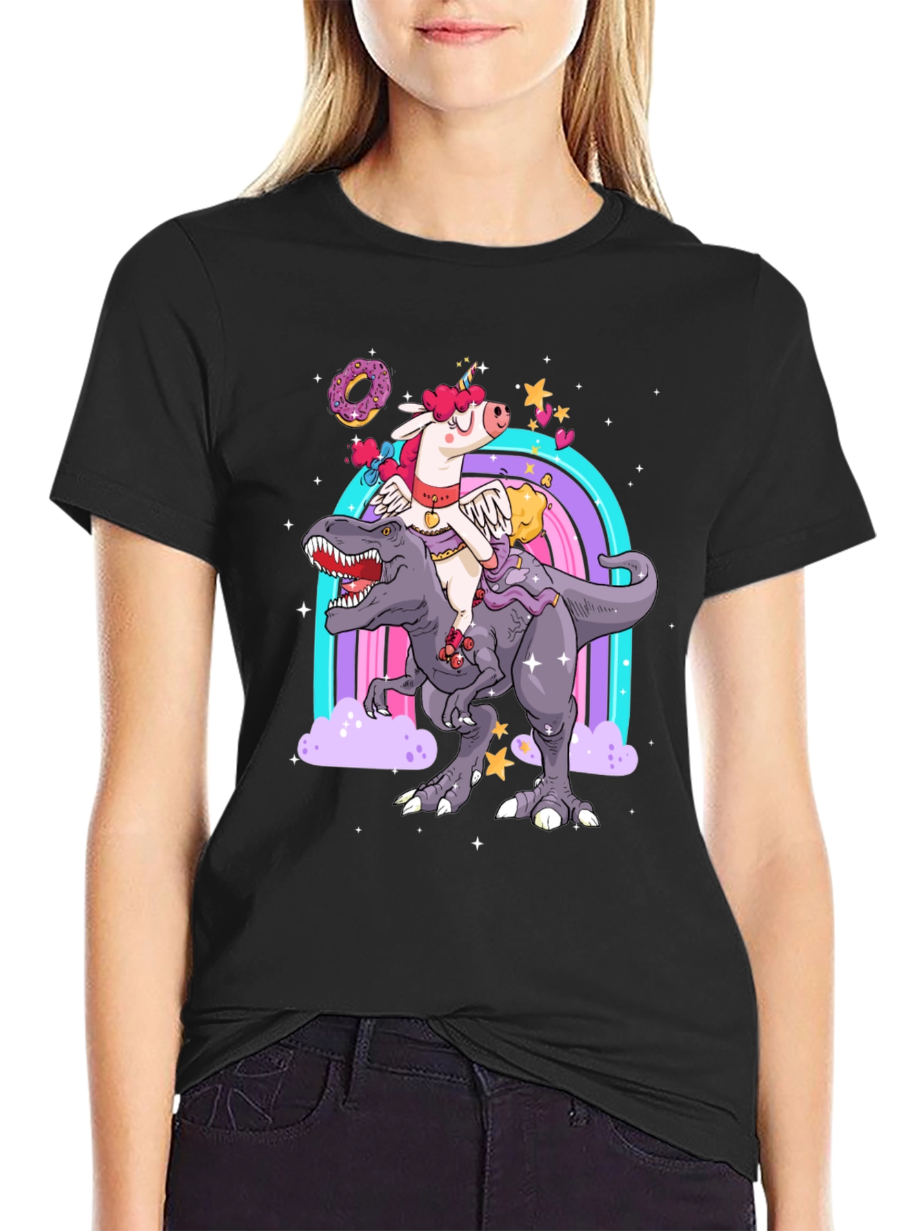 Unicorn Dinosaur Rainbow Graphic Tee