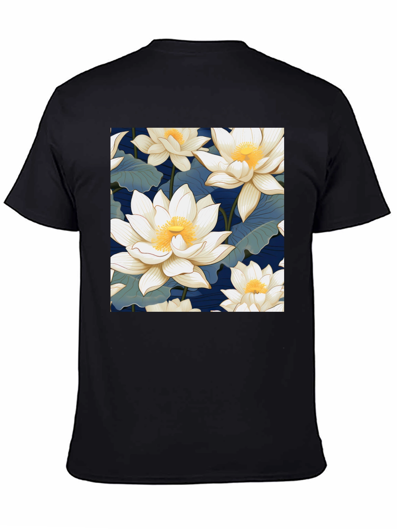 Lotus Flower Print Black T-Shirt