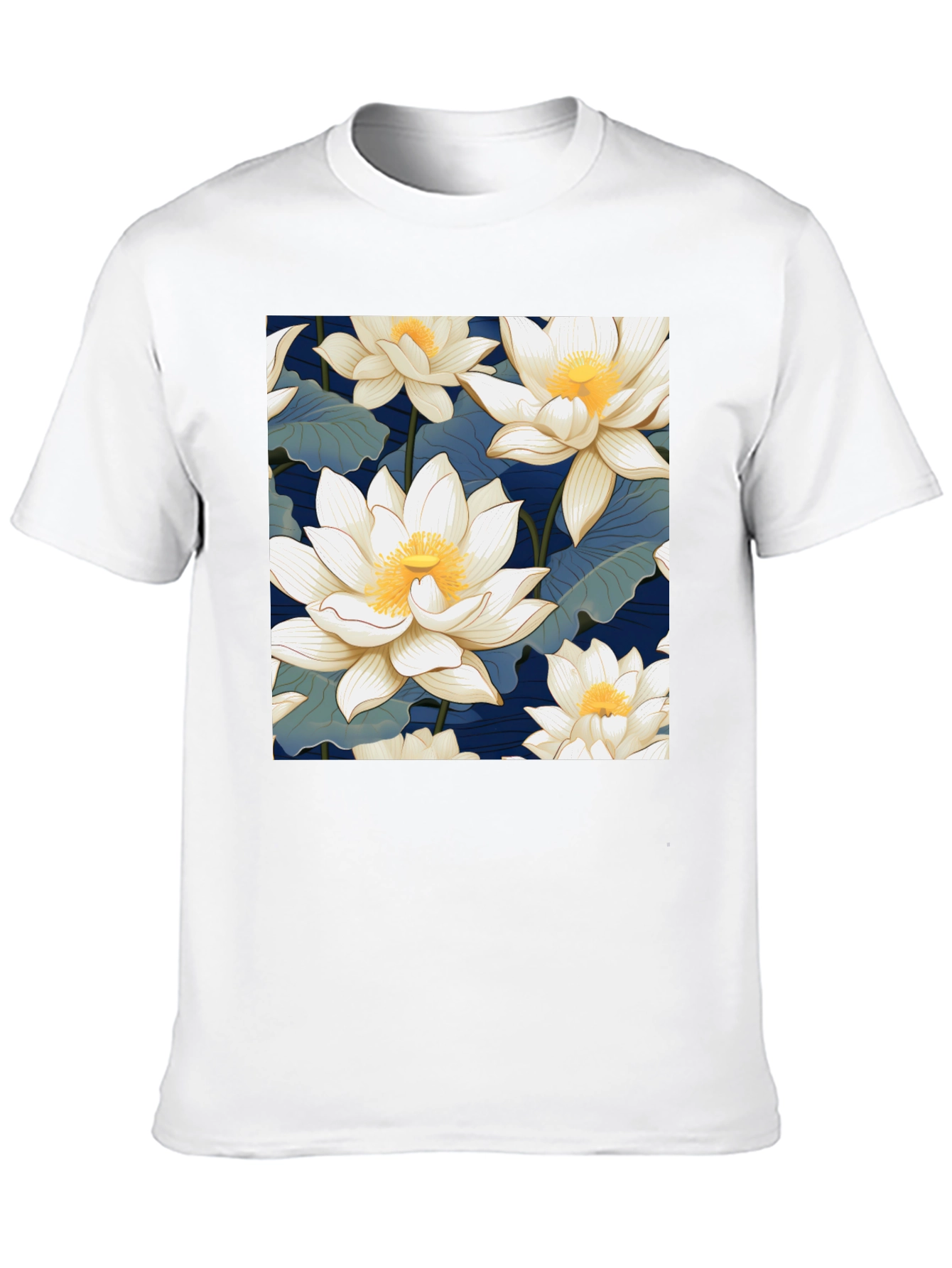 Lotus Flower Print Black T-Shirt