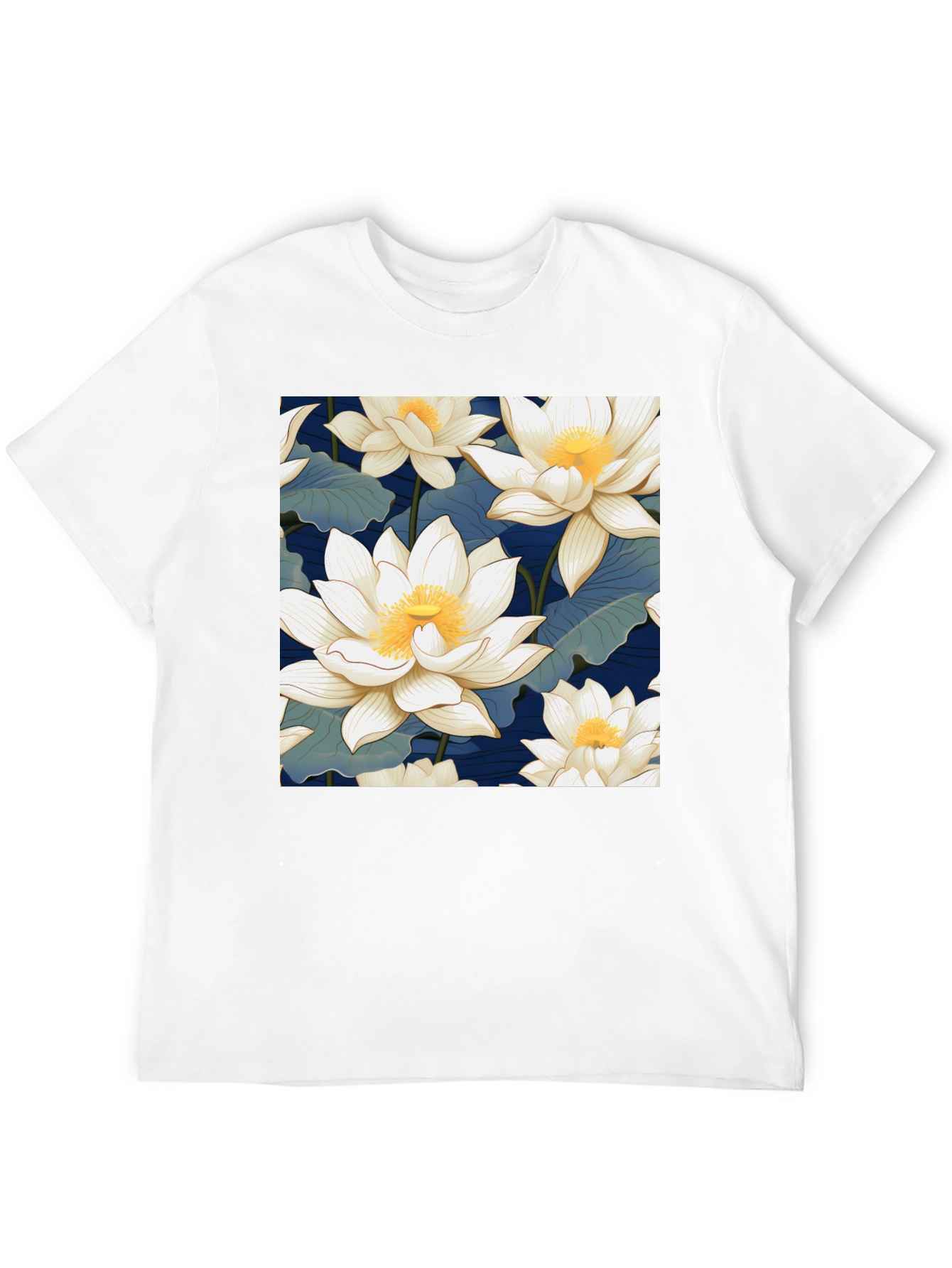 Lotus Flower Print Black T-Shirt