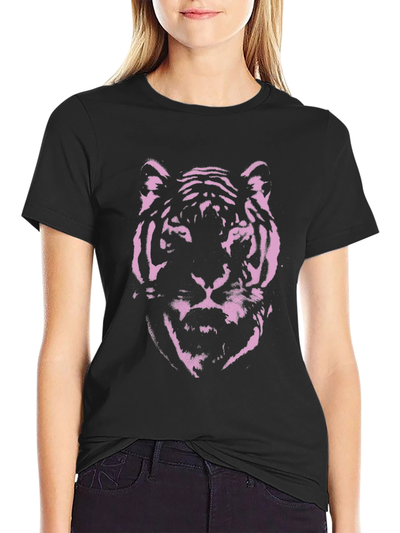Pink Tiger Graphic Black T-Shirt