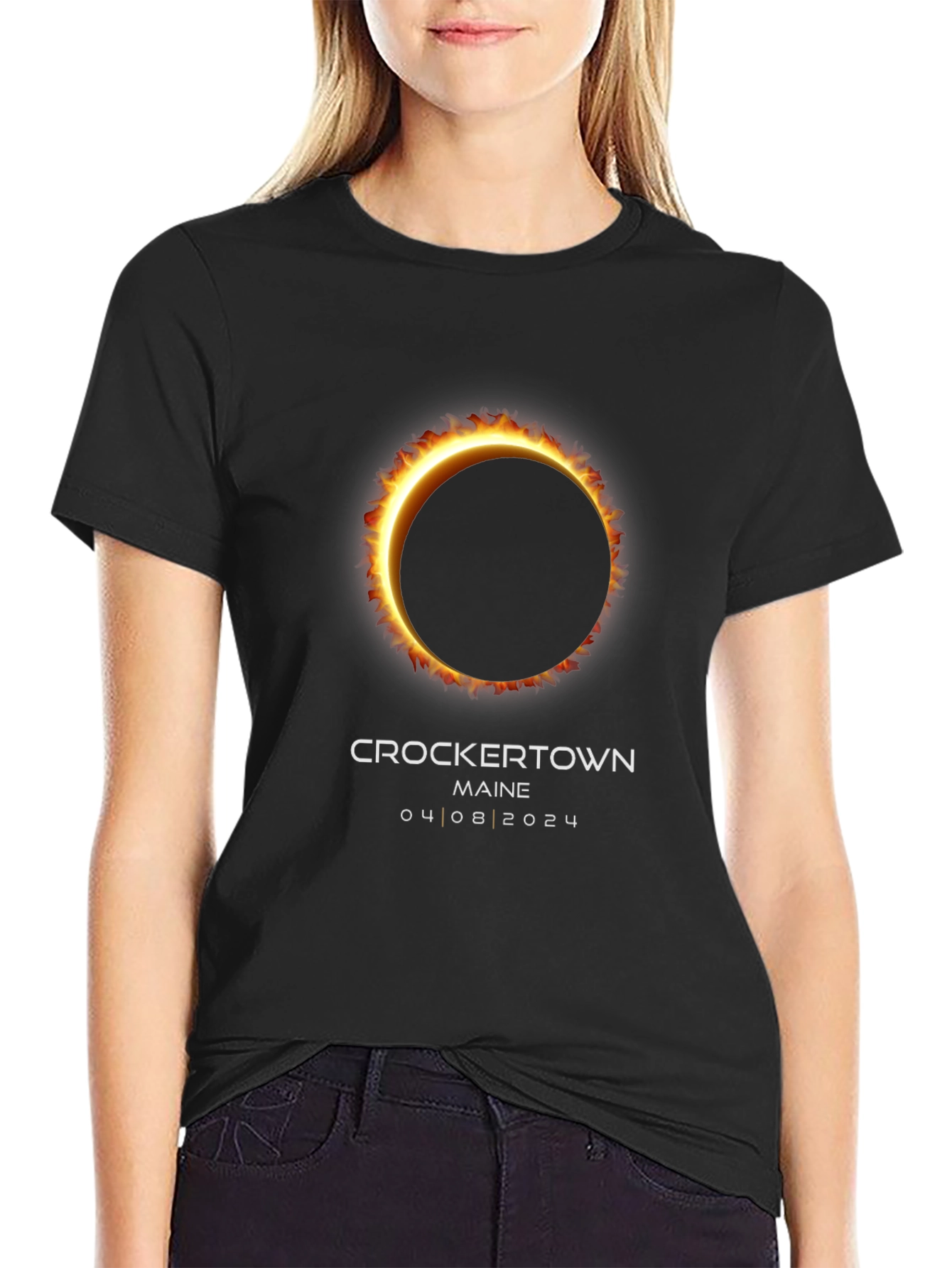 Crockertown Maine Eclipse 04/08/2024 Black T-Shirt