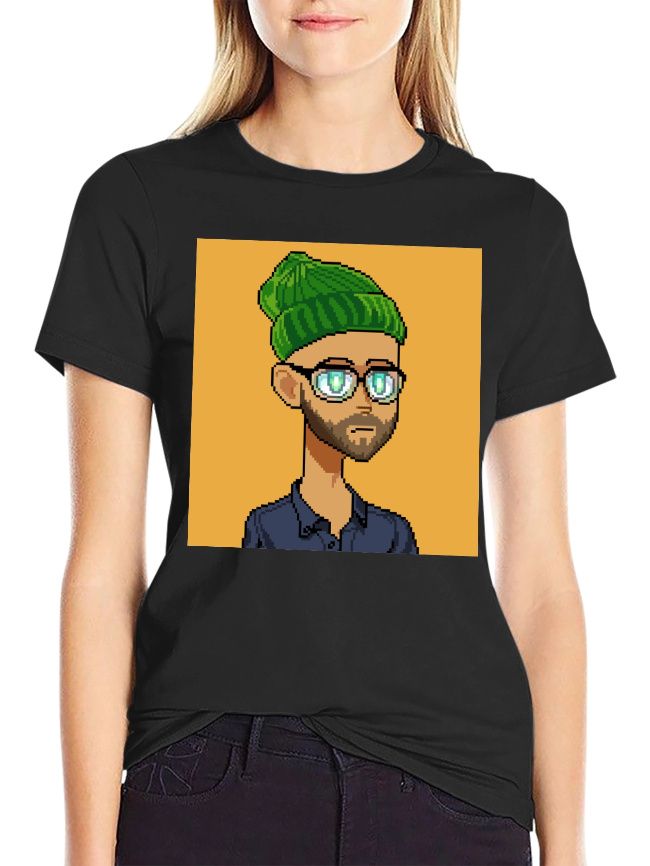 Pixel Art Portrait Black T-Shirt