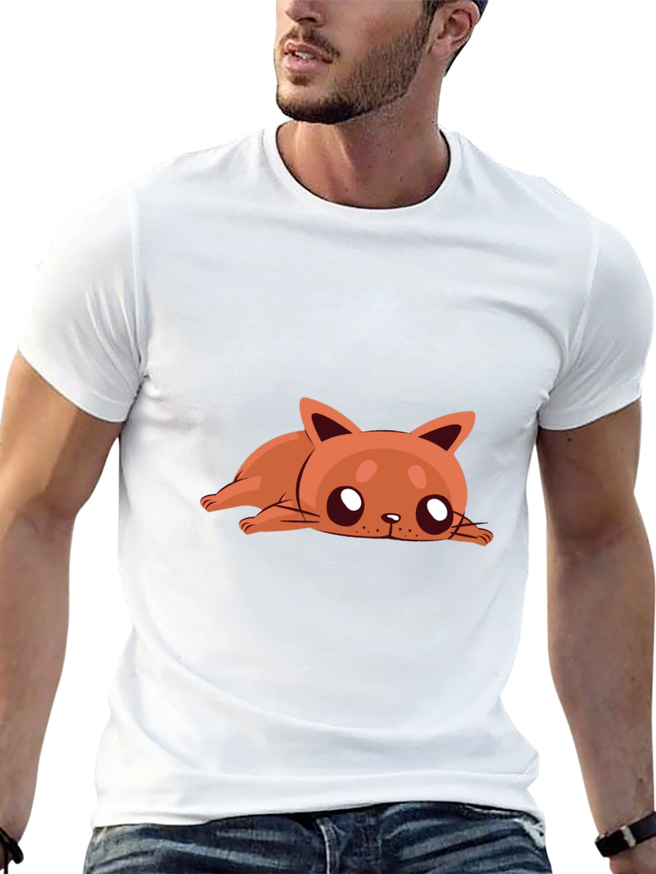 Cute Cartoon Cat Graphic Black T-Shirt