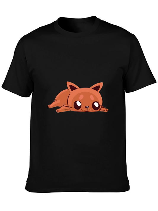 Cute Cartoon Cat Graphic Black T-Shirt