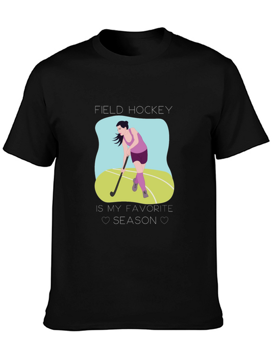 Field Hockey Season Graphic Tee - Black Cotton Casual Shirt
