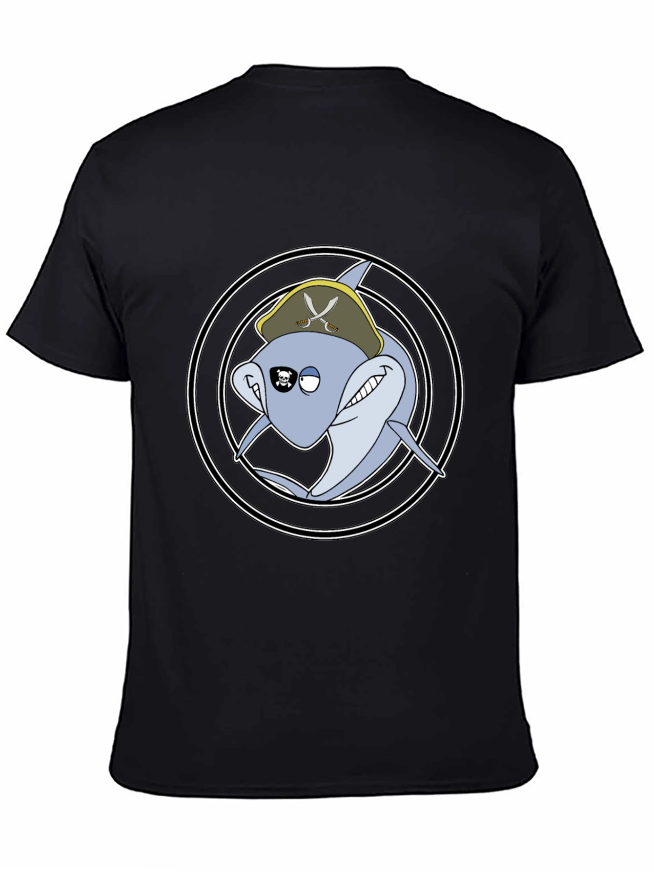 Pirate Shark Graphic Tee - Black Cotton T-Shirt