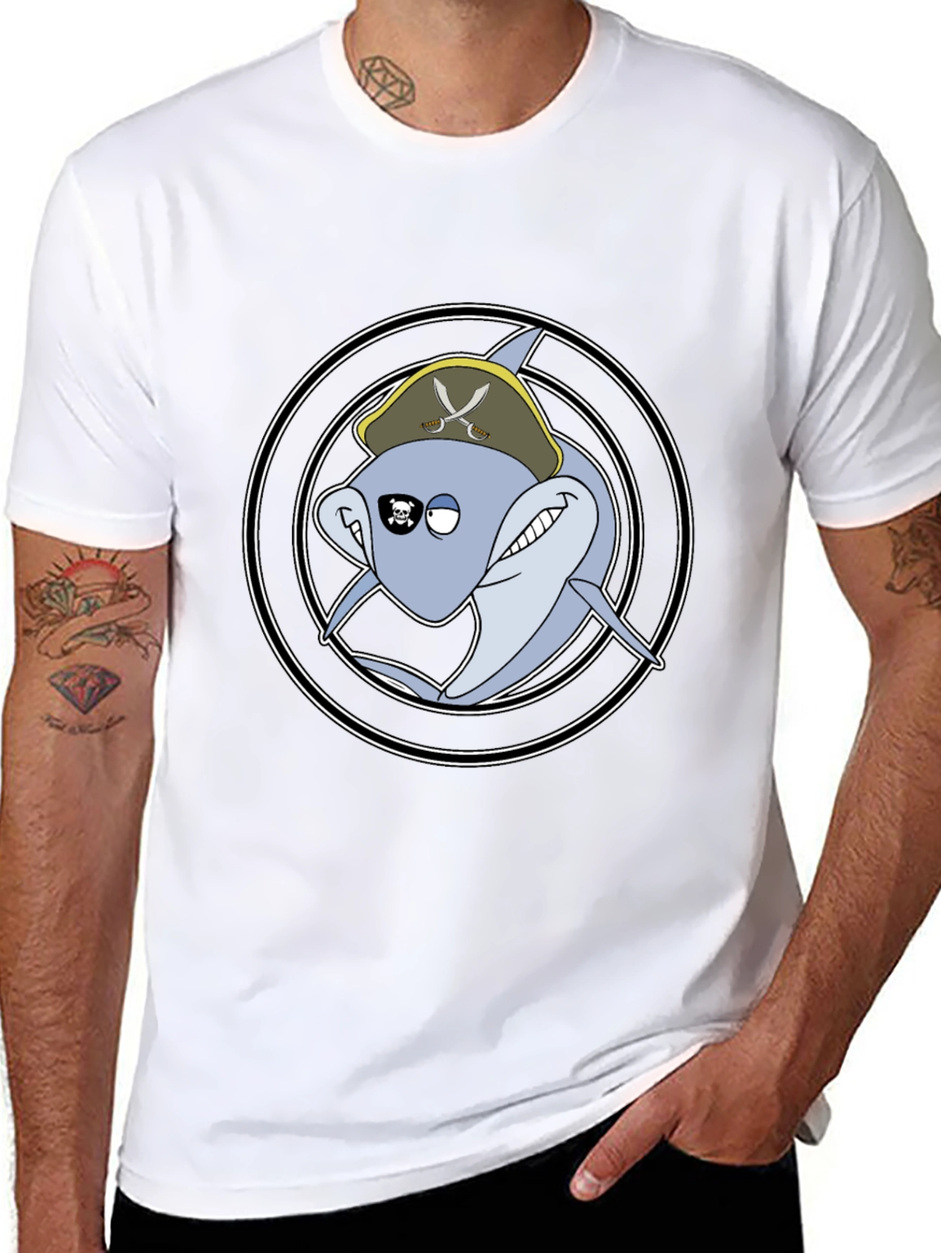 Pirate Shark Graphic Tee - Black Cotton T-Shirt