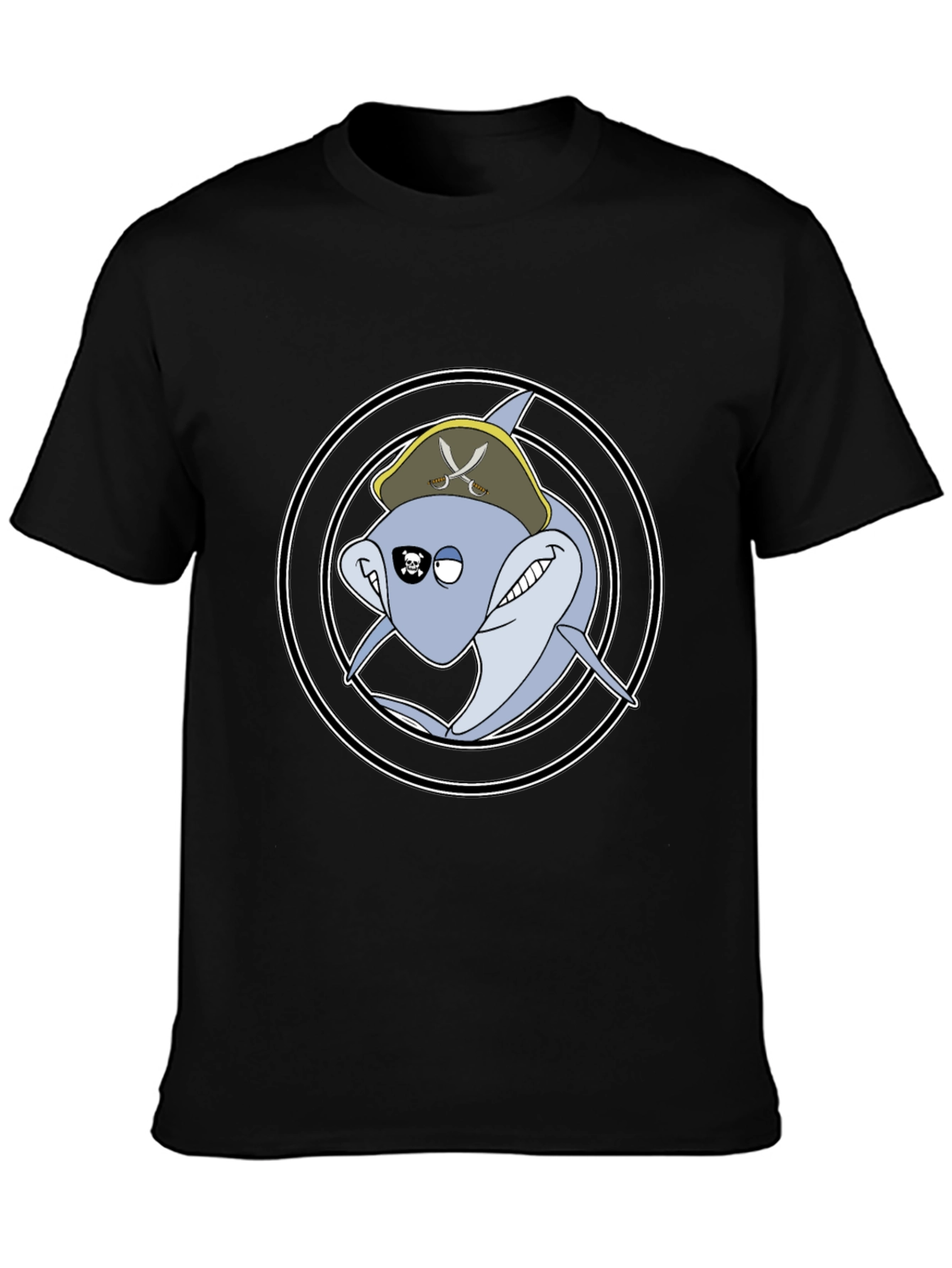 Pirate Shark Graphic Tee - Black Cotton T-Shirt