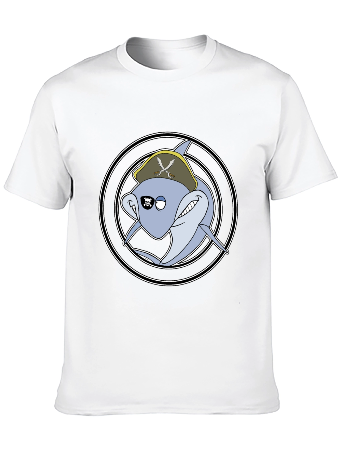 Pirate Shark Graphic Tee - Black Cotton T-Shirt