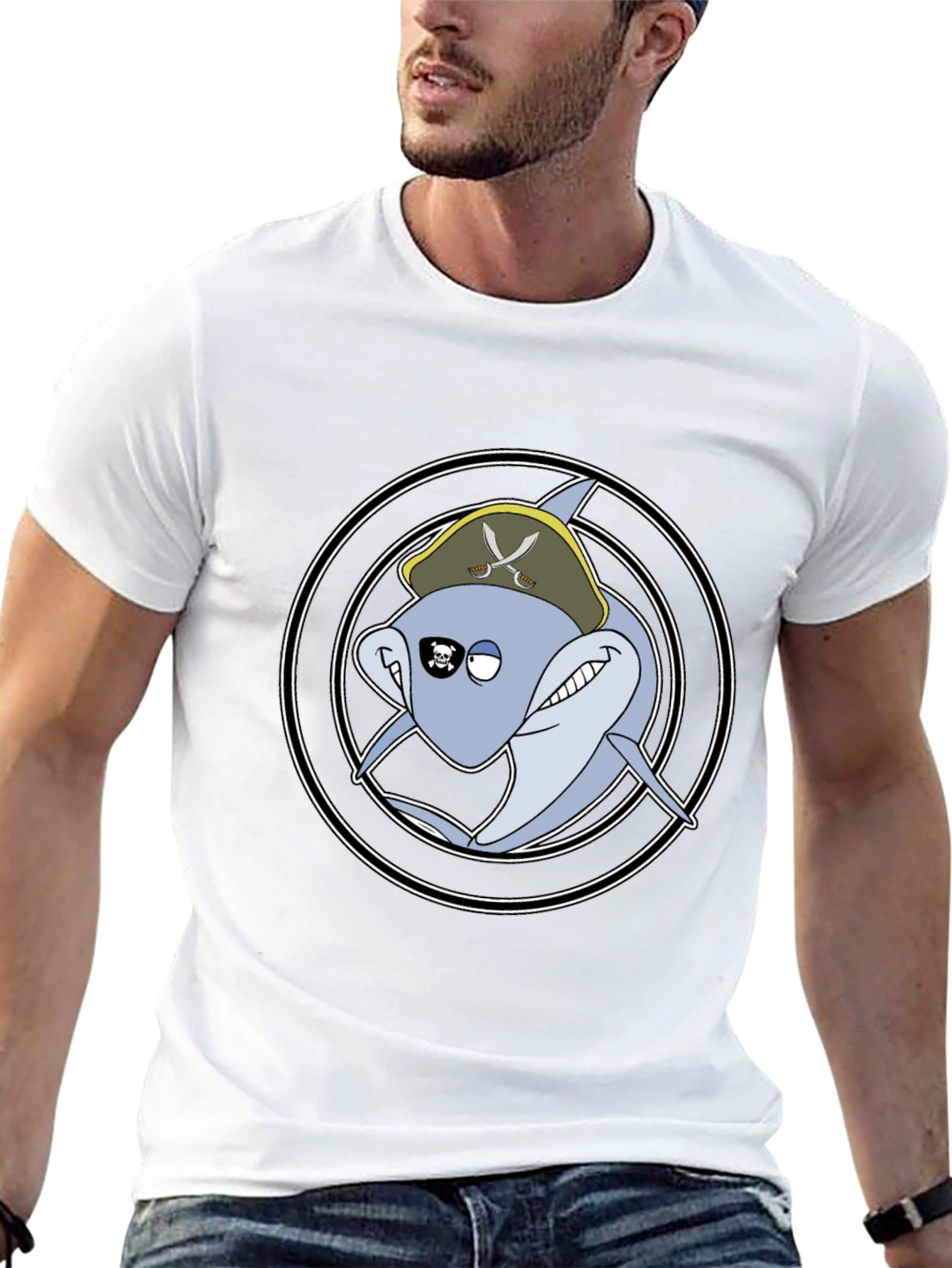 Pirate Shark Graphic Tee - Black Cotton T-Shirt