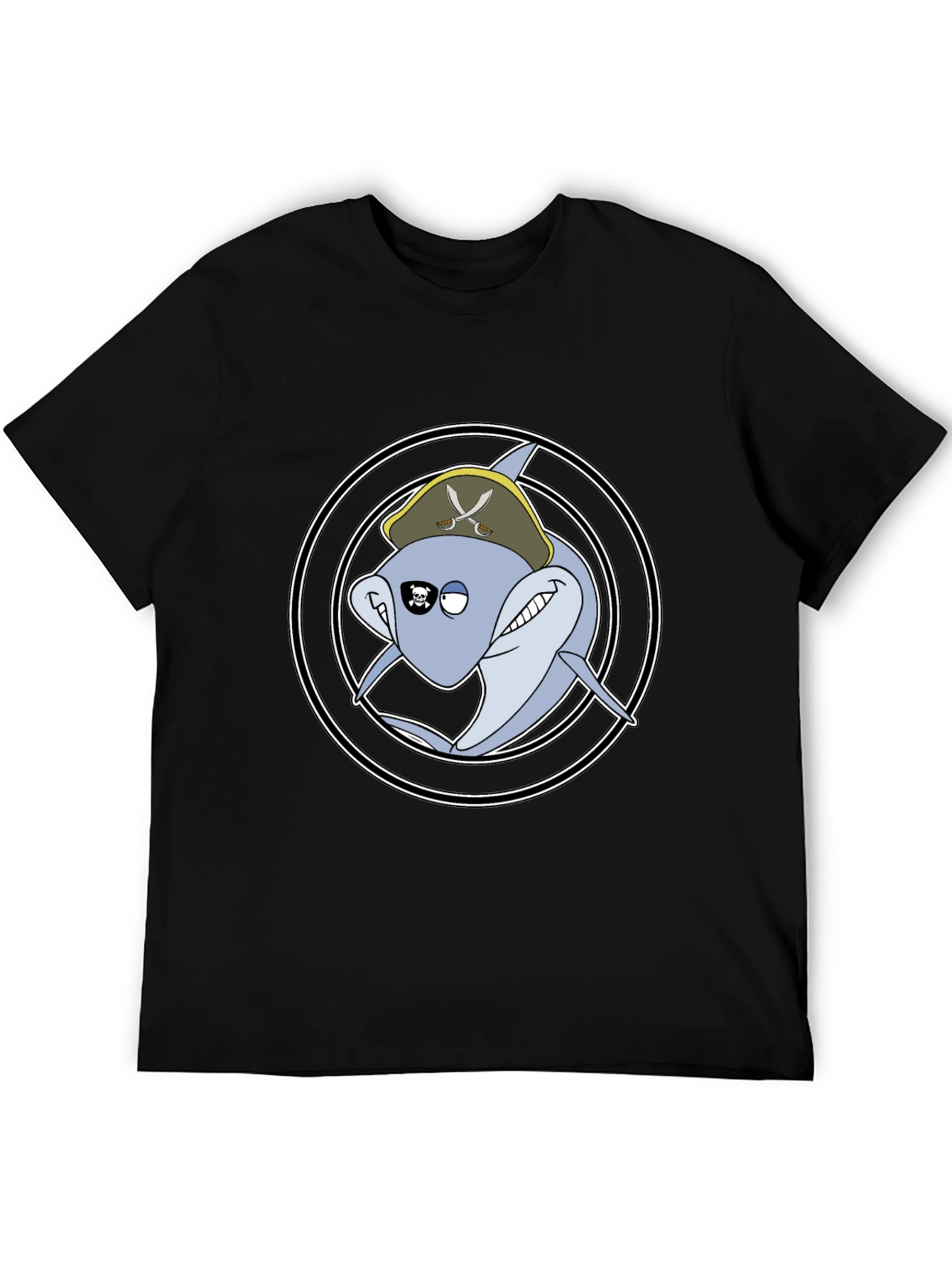 Pirate Shark Graphic Tee - Black Cotton T-Shirt