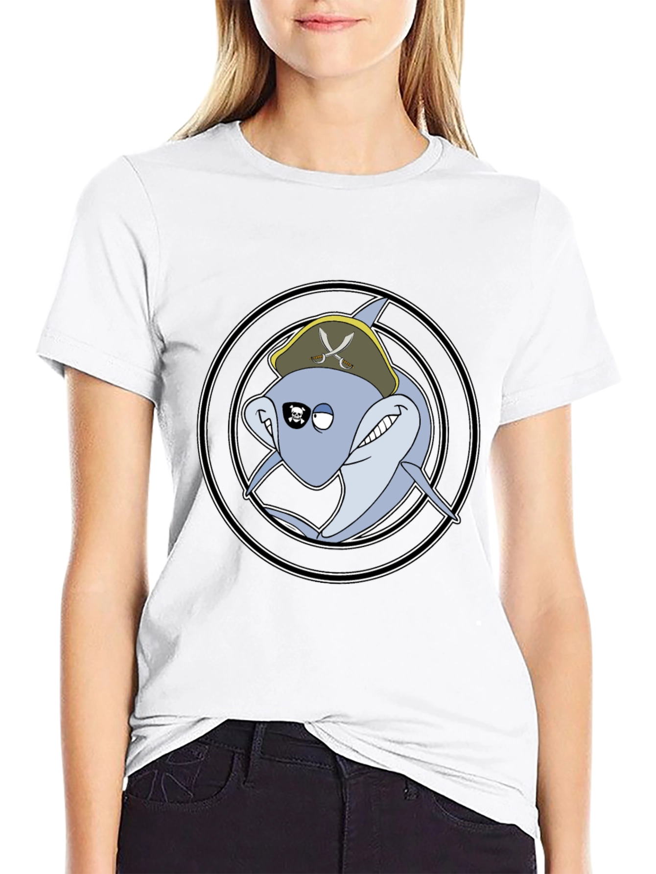 Pirate Shark Graphic Tee - Black Cotton T-Shirt