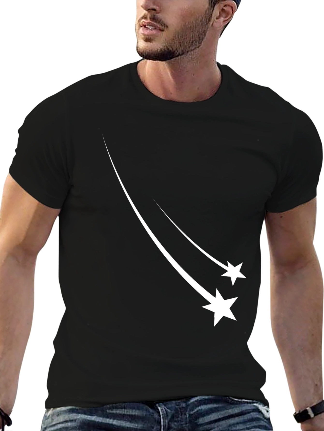 Mens Black T-Shirt with Shooting Stars Design